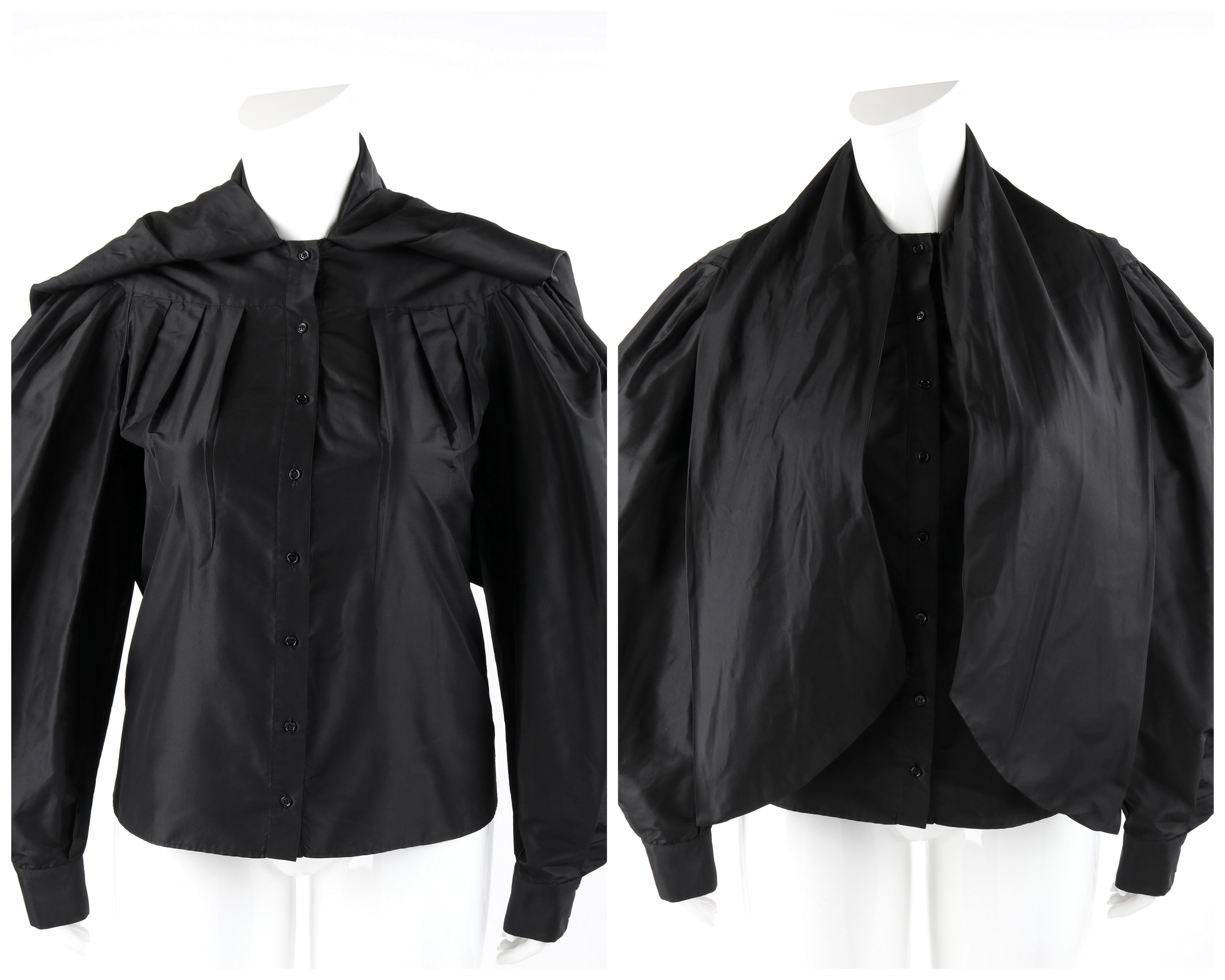 Women's ALEXANDER McQUEEN A/W 2008 Black Silk Pleated Long Bouffant Sleeve Blouse Top For Sale