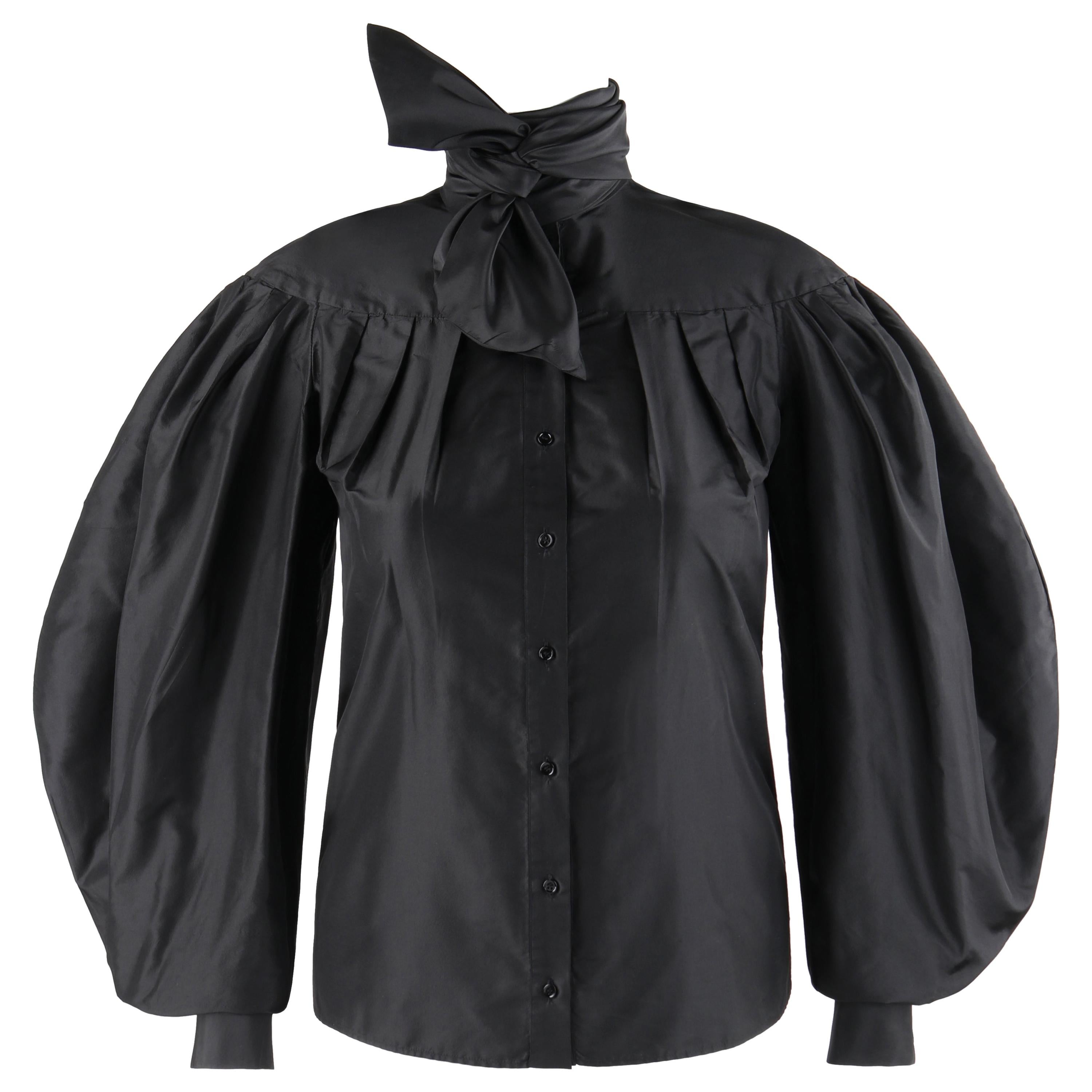 ALEXANDER McQUEEN A/W 2008 Black Silk Pleated Long Bouffant Sleeve Blouse Top