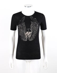 ALEXANDER McQUEEN A/W 2008 Black White Asymmetrical Winged Skull T-Shirt Top