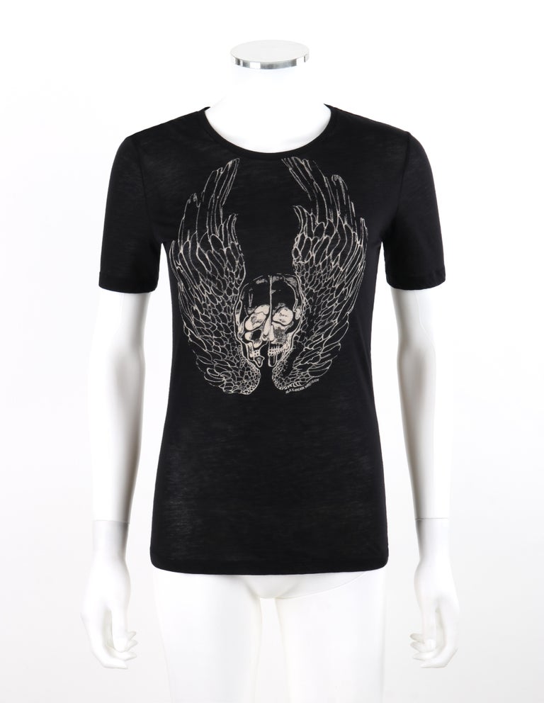 Alexander McQueen 髑髏 蝶々 桜 Tシャツ スカル TOPS Alexander McQueen 髑髏 蝶々 桜 Tシャツ スカル TOPS