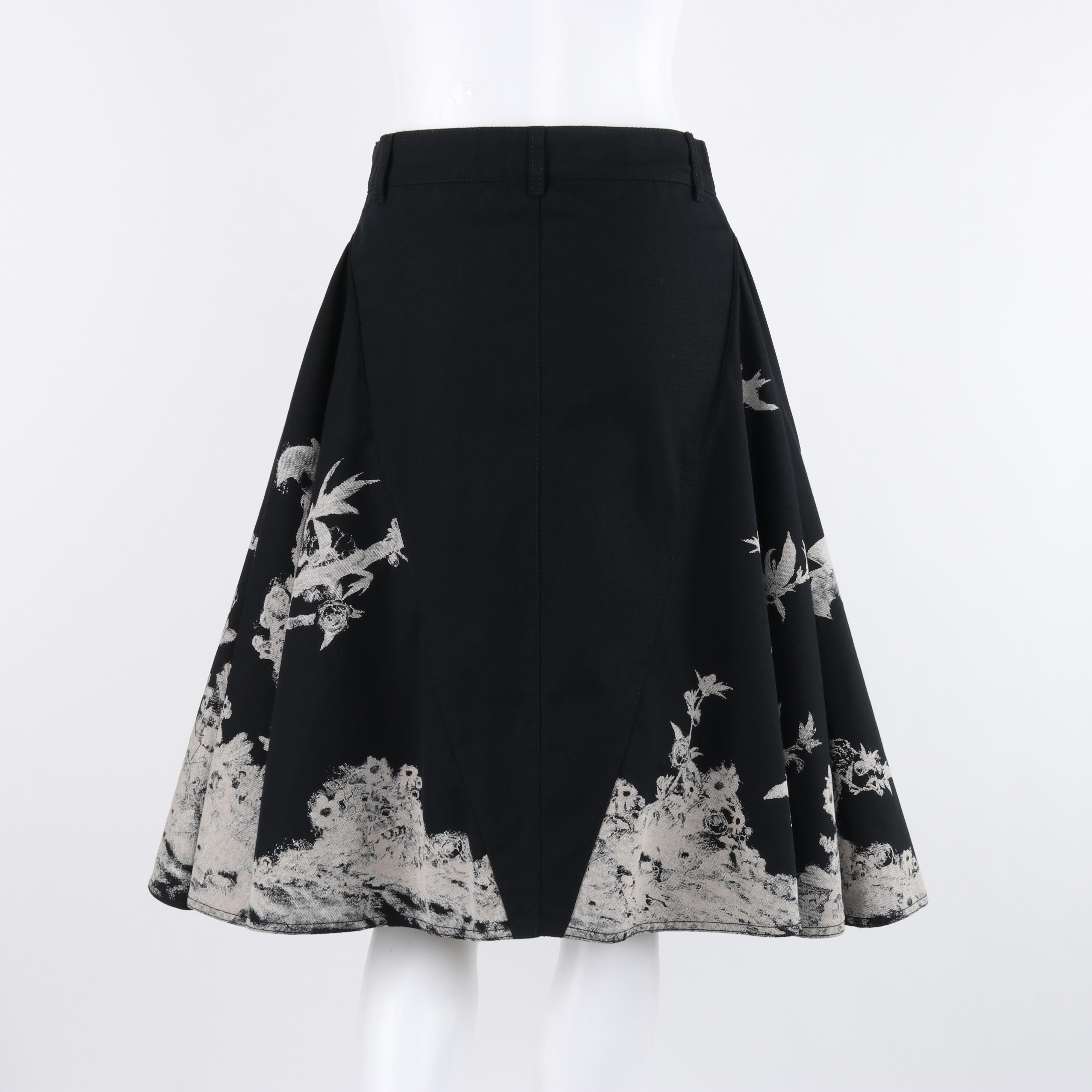 Women's ALEXANDER McQUEEN A/W 2008 Black White Floral Peplum Illusion Circle Skirt For Sale