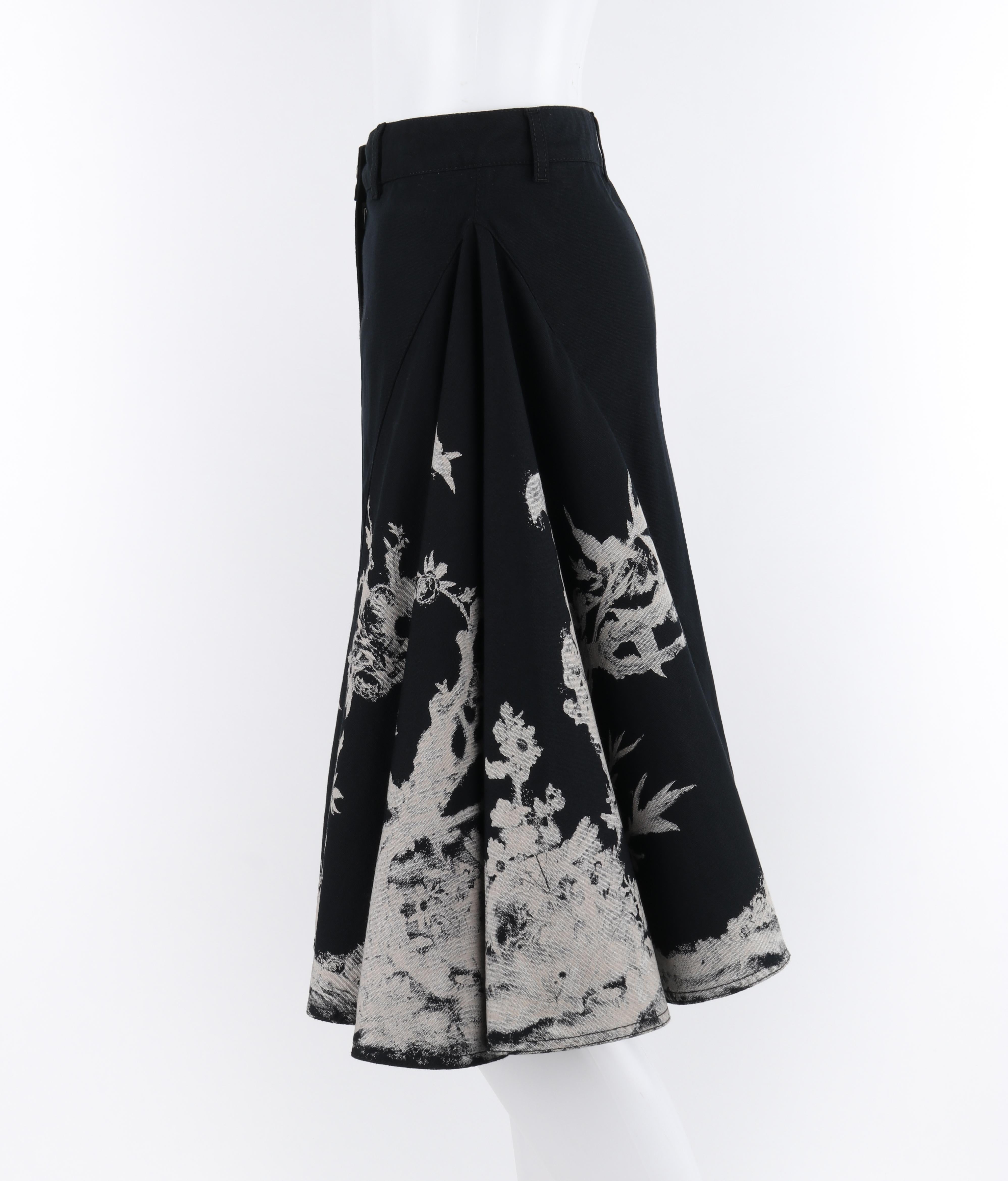 ALEXANDER McQUEEN A/W 2008 Black White Floral Peplum Illusion Circle Skirt For Sale 1
