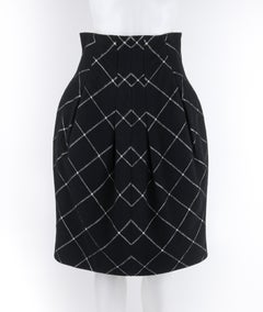 ALEXANDER McQUEEN A/W 2008 Black White Wool Plaid Pleated Knee Length Skirt