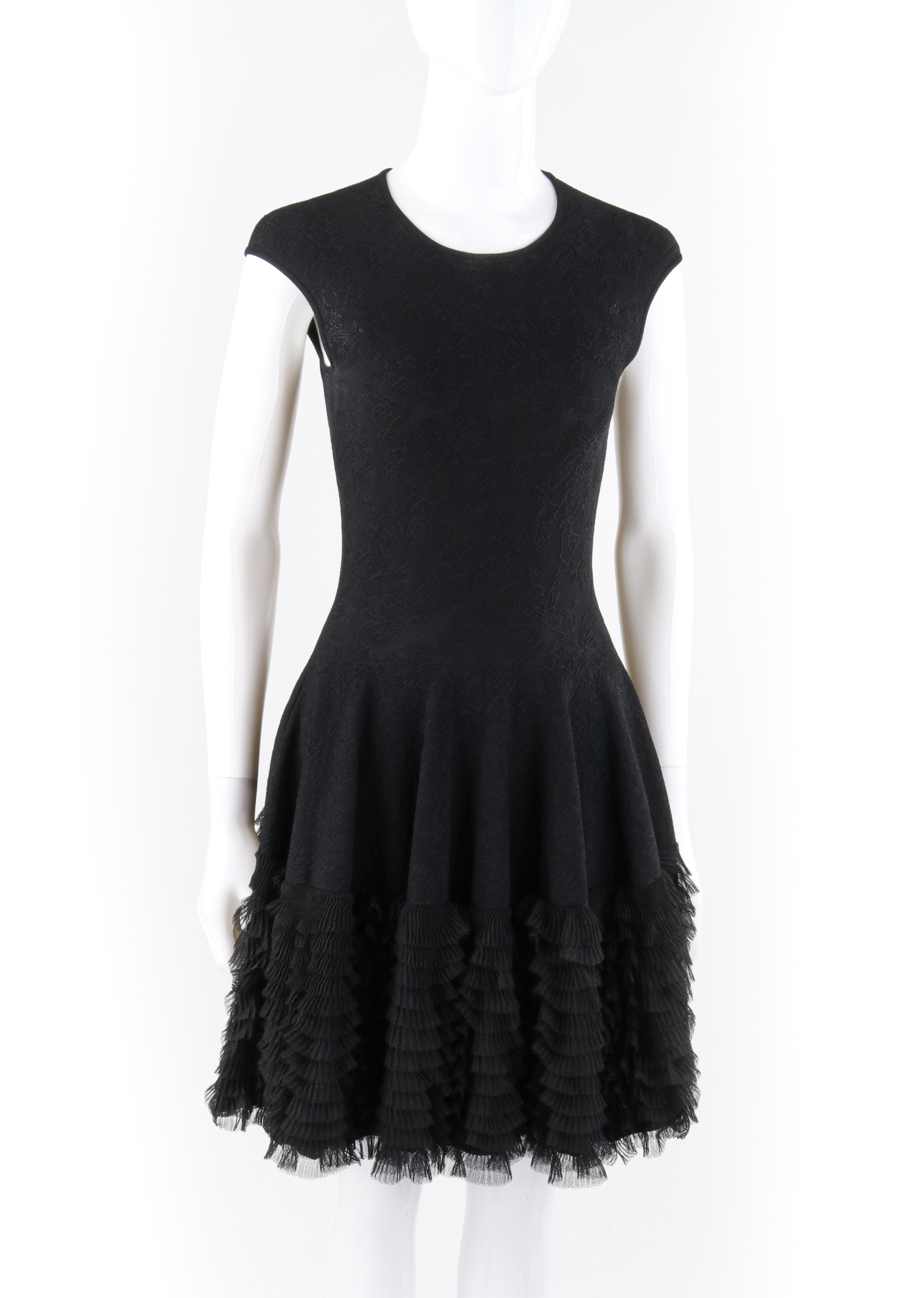 ALEXANDER McQUEEN A/W 2008 Floral Lace Knit Fit & Flare Ruffle Layer Skirt Dress

Brand / Manufacturer: Alexander McQueen
Collection: A/W 2008
Designer: Alexander McQueen
Style: Fit n Flare dress
Color(s): Black
Lined: No
Unmarked Fabric Content: