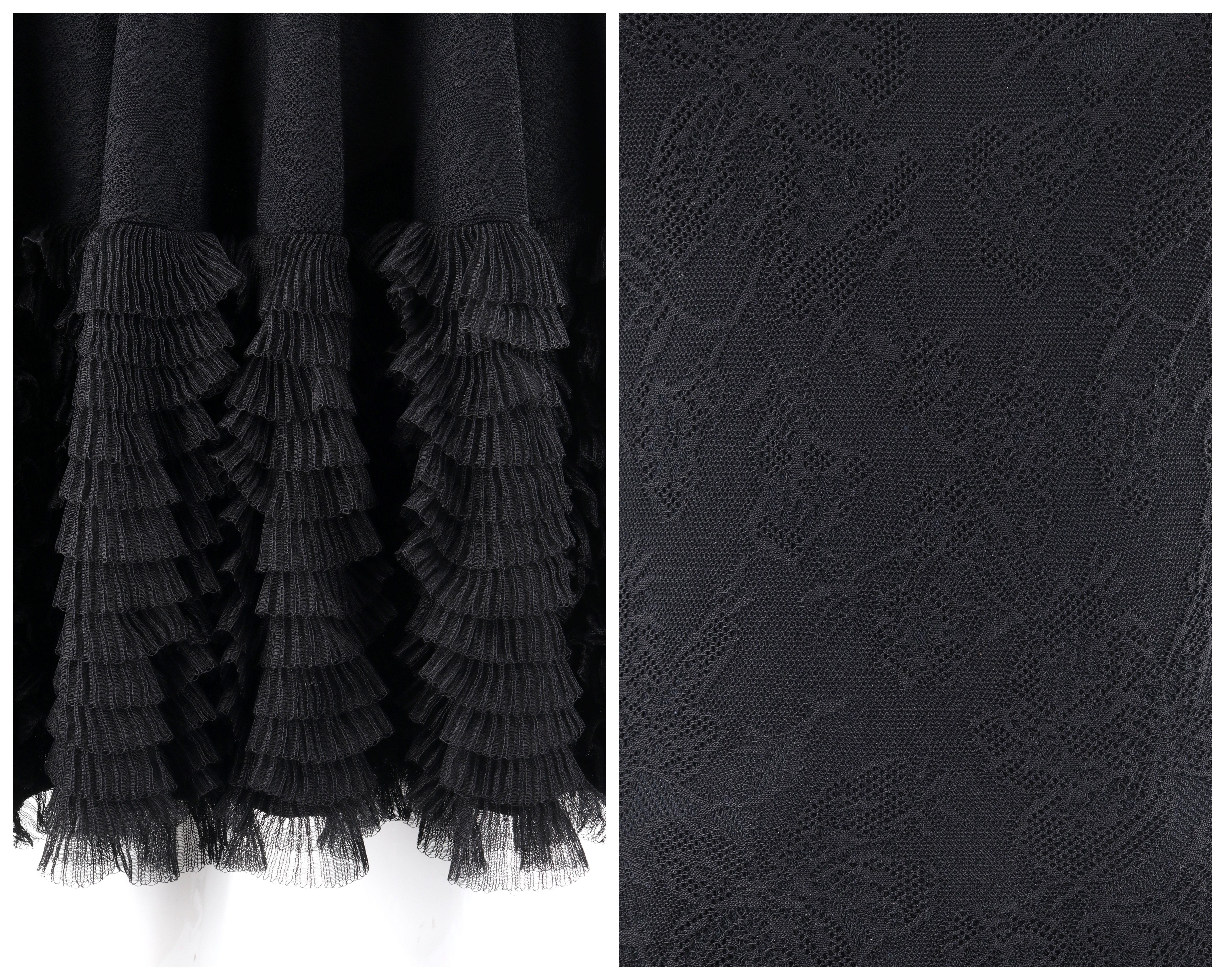 Black ALEXANDER McQUEEN A/W 2008 Floral Lace Knit Fit & Flare Ruffle Layer Skirt Dress For Sale