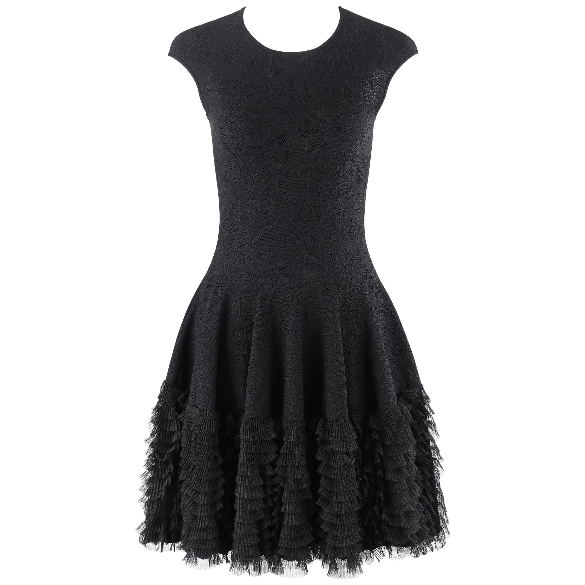 ALEXANDER McQUEEN A/W 2008 Floral Lace Knit Fit & Flare Ruffle Layer Skirt Dress