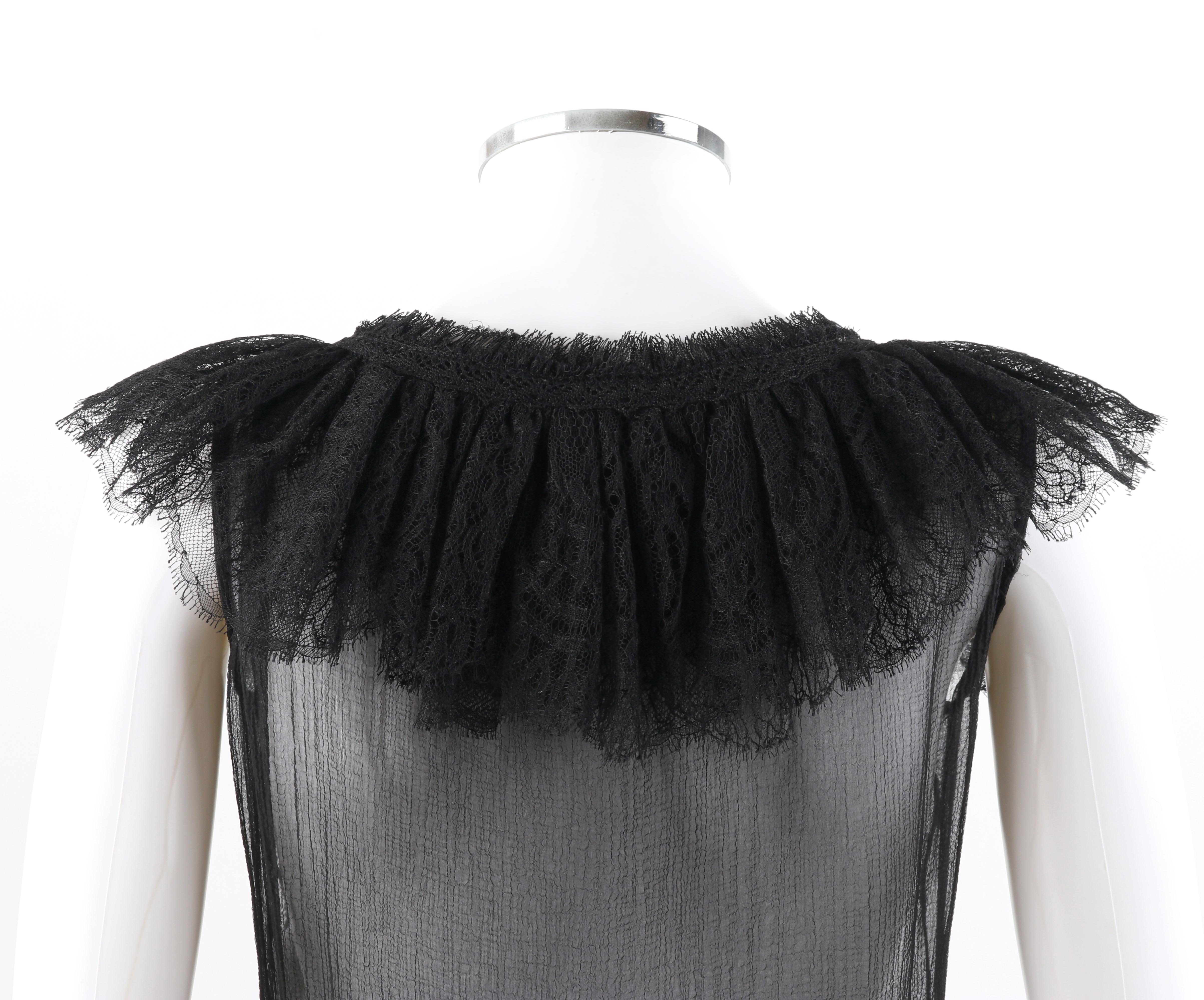 Black ALEXANDER McQUEEN A/W 2008 Silk Crepe Sheer Sleeveless Lace Ruffle Blouse Top