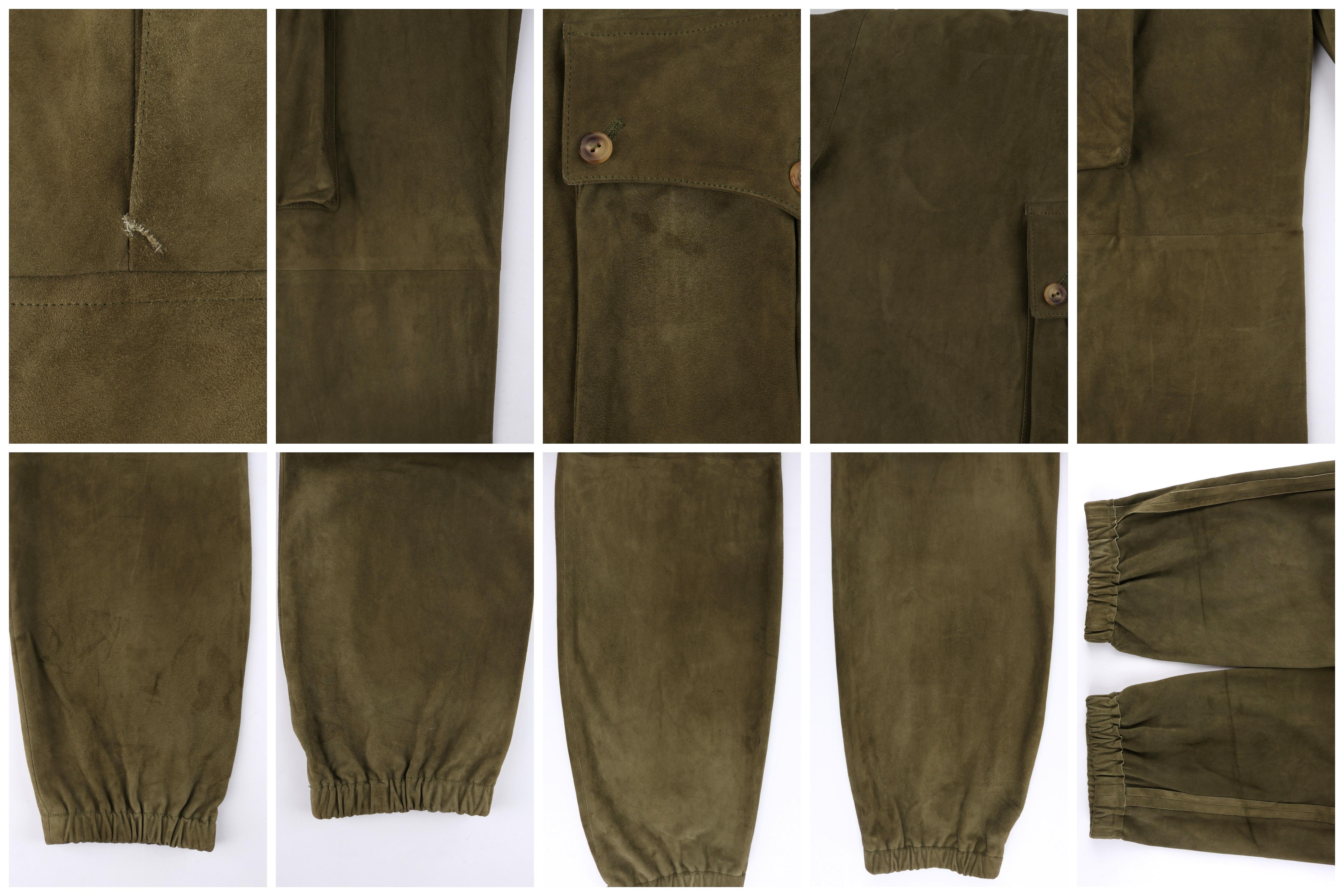 ALEXANDER McQUEEN A/W 2009 Army Green Suede Leather Cargo Pant Fold Over Joggers For Sale 2