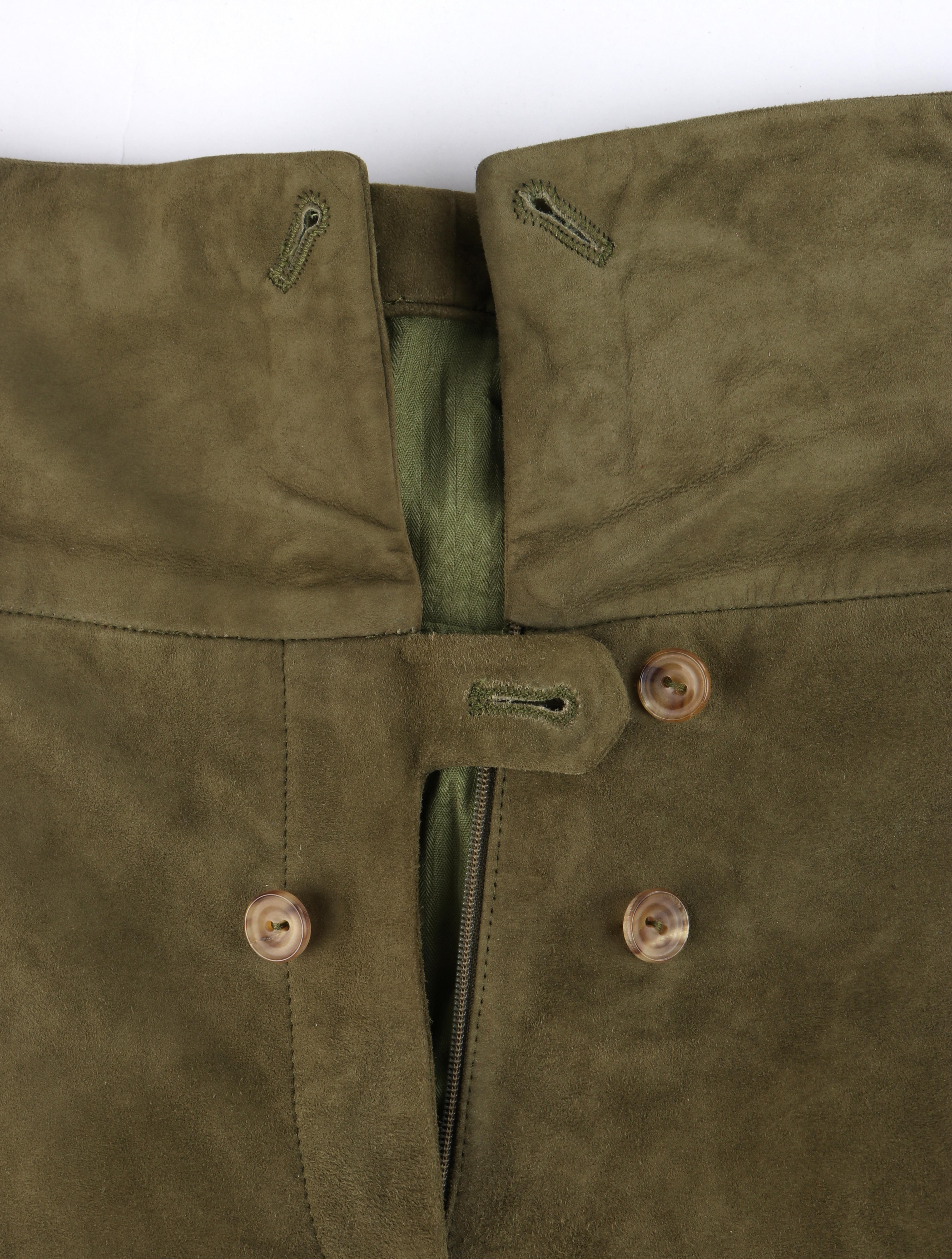 ALEXANDER McQUEEN A/W 2009 Army Green Suede Leather Cargo Pant Fold Over Joggers In Good Condition For Sale In Thiensville, WI