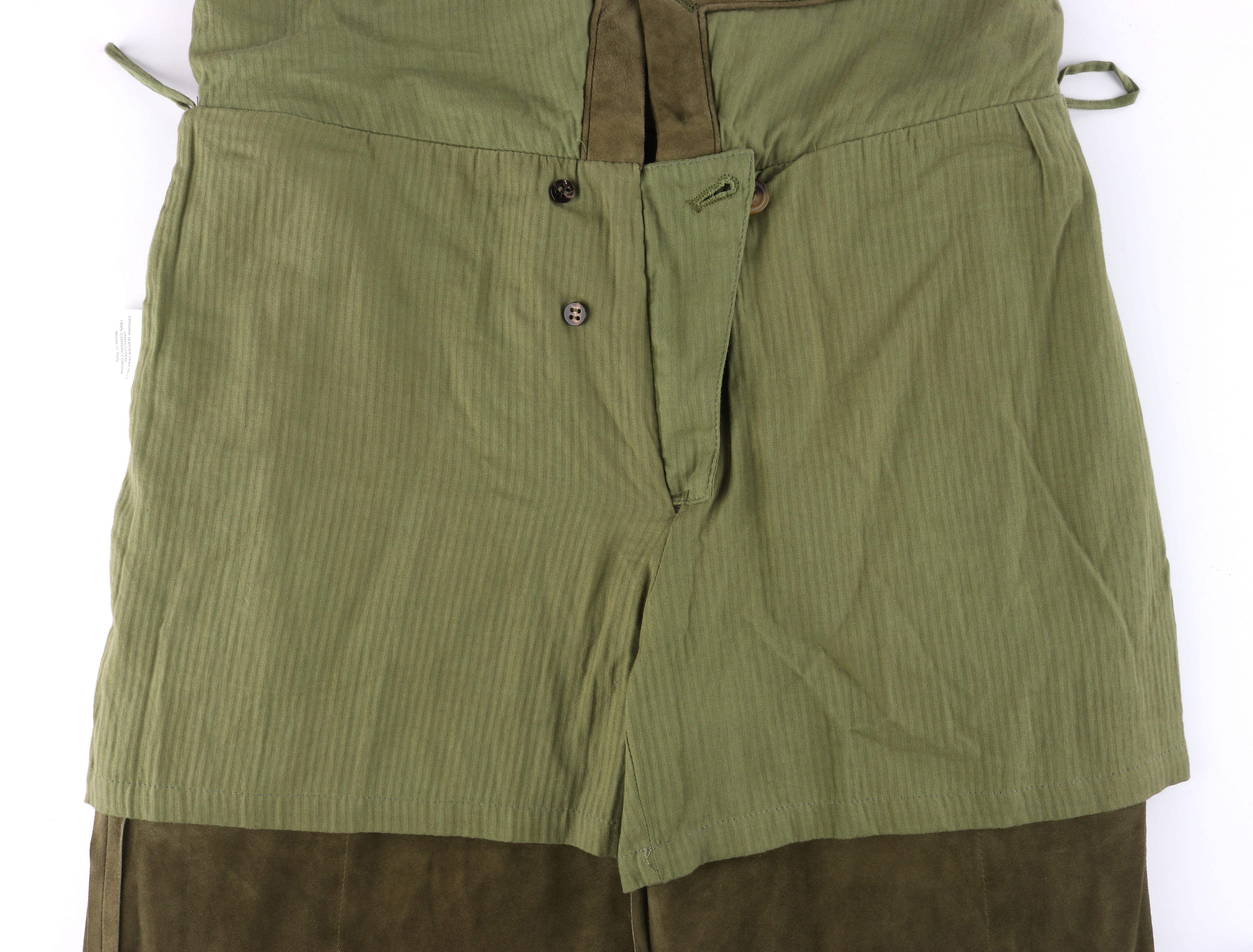 ALEXANDER McQUEEN A/H 2009 - Pantalon de voyage plissé en cuir et daim vert de l'armée en vente 3