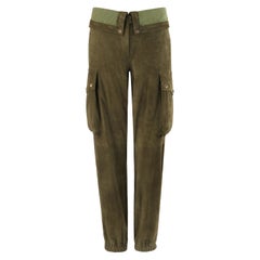 ALEXANDER McQUEEN A/W 2009 Army Green Suede Leather Cargo Pant Fold Over Joggers