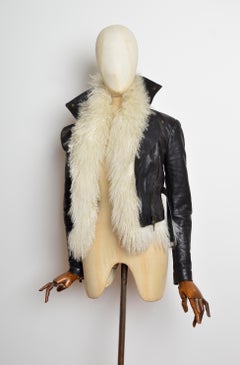 ALEXANDER MCQUEEN A/W 2009 Black Leather Biker Jacket with Mongolian Lamb Collar
