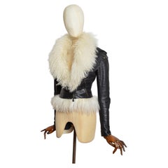 ALEXANDER MCQUEEN A/W 2009 Black Leather Biker Jacket with Mongolian Lamb Collar