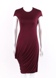 ALEXANDER McQUEEN A/W 2009 Burgundy Asymmetrical Draped Midi Dress