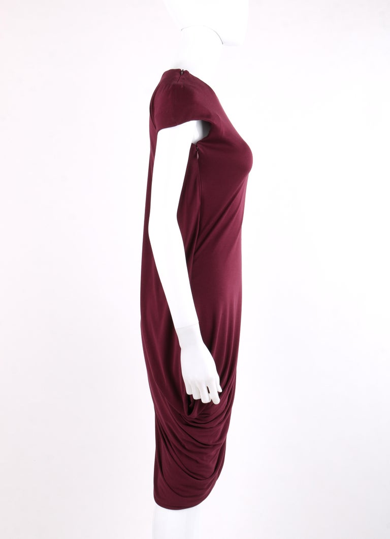 ALEXANDER McQUEEN A/W 2009 Burgundy Asymmetrical Draped Midi Dress For ...