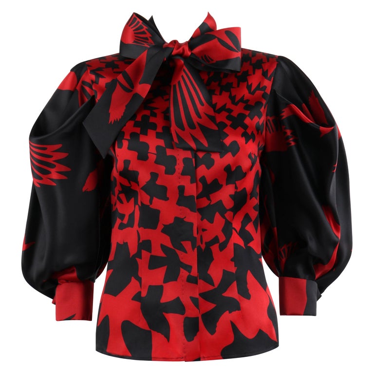 ALEXANDER McQUEEN A/W 2009 “The Horn Of Plenty” Dogtooth Bird Bow Tie Blouse For Sale