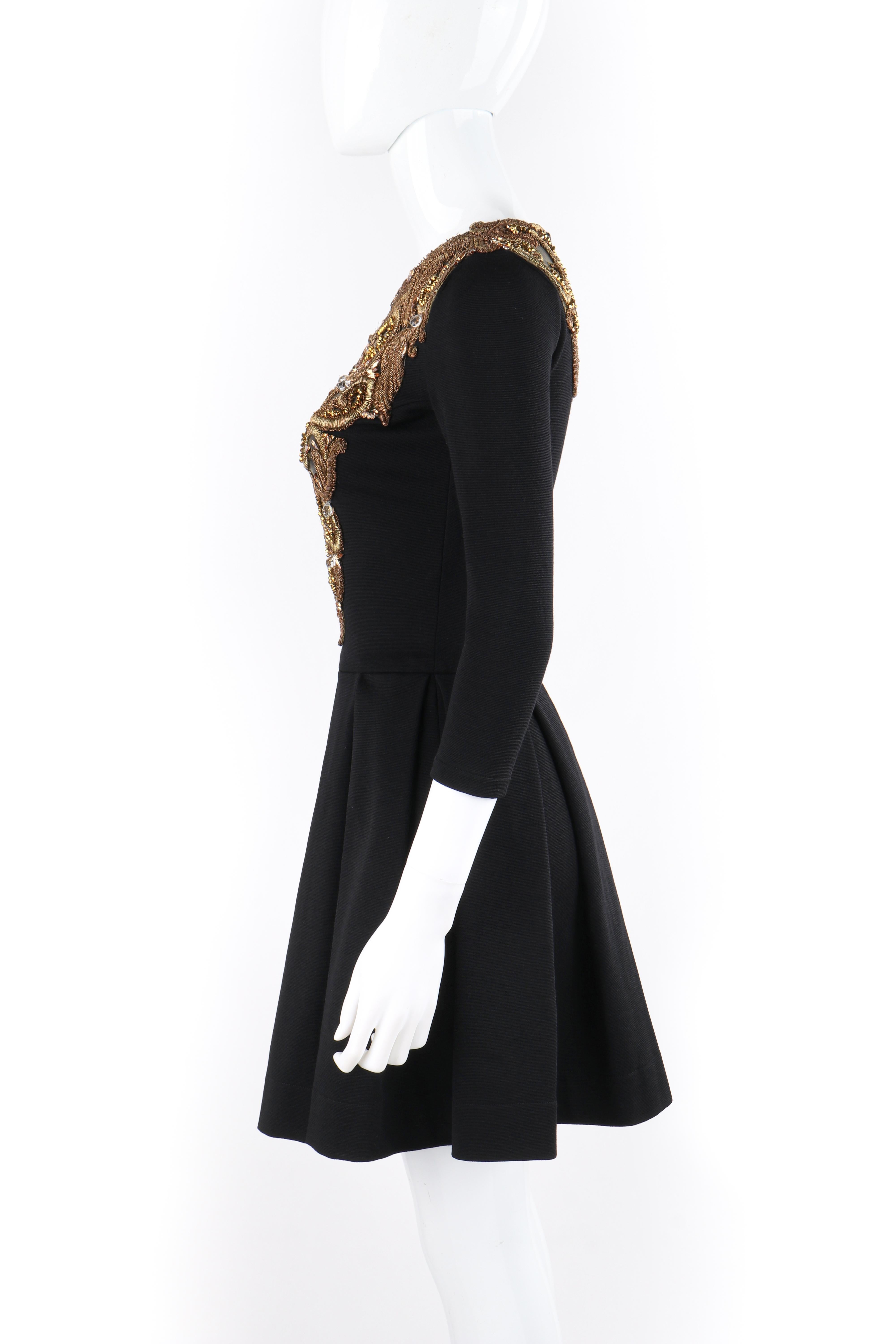 Women's ALEXANDER McQUEEN A/W 2010 “Angels & Demons” Black Gold Beaded Fit n Flare Dress For Sale