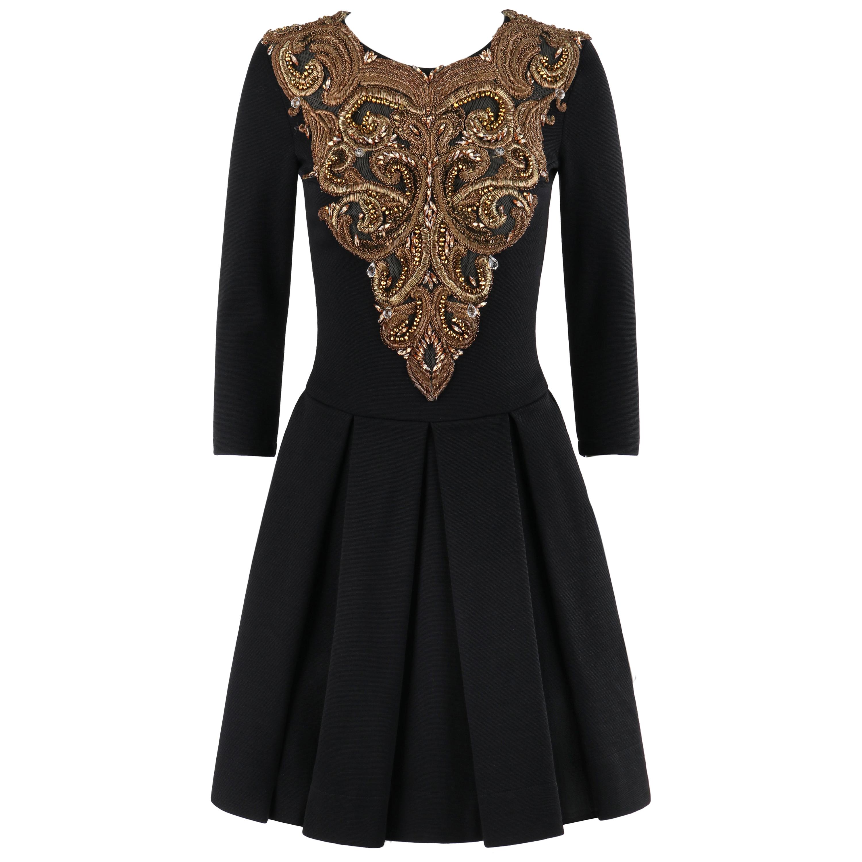 ALEXANDER McQUEEN A/W 2010 “Angels & Demons” Black Gold Beaded Fit n Flare Dress For Sale