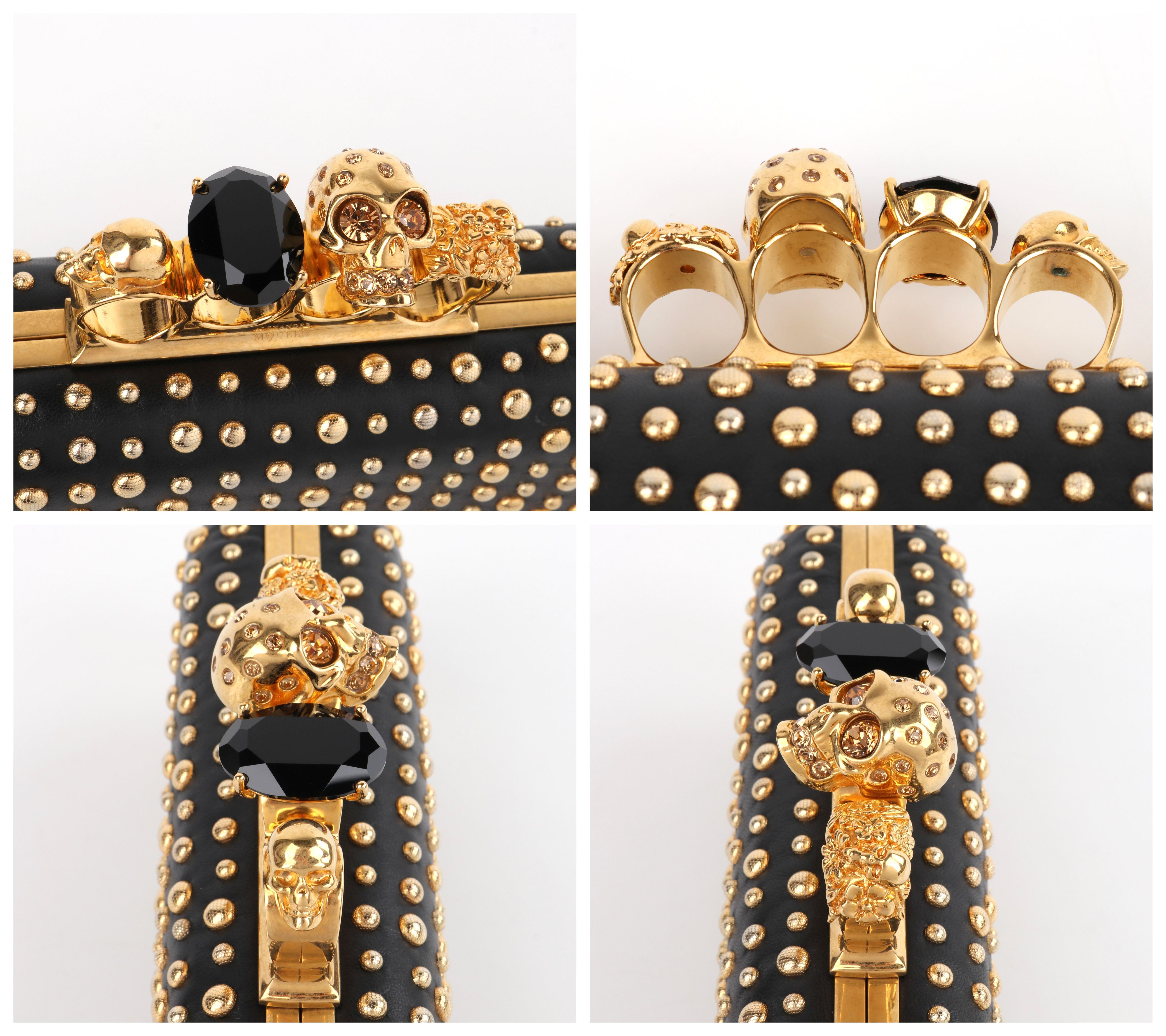 ALEXANDER MCQUEEN A/W 2010 Gold Studded Leather Four-Ring Skull Knuckle Clutch  For Sale 3