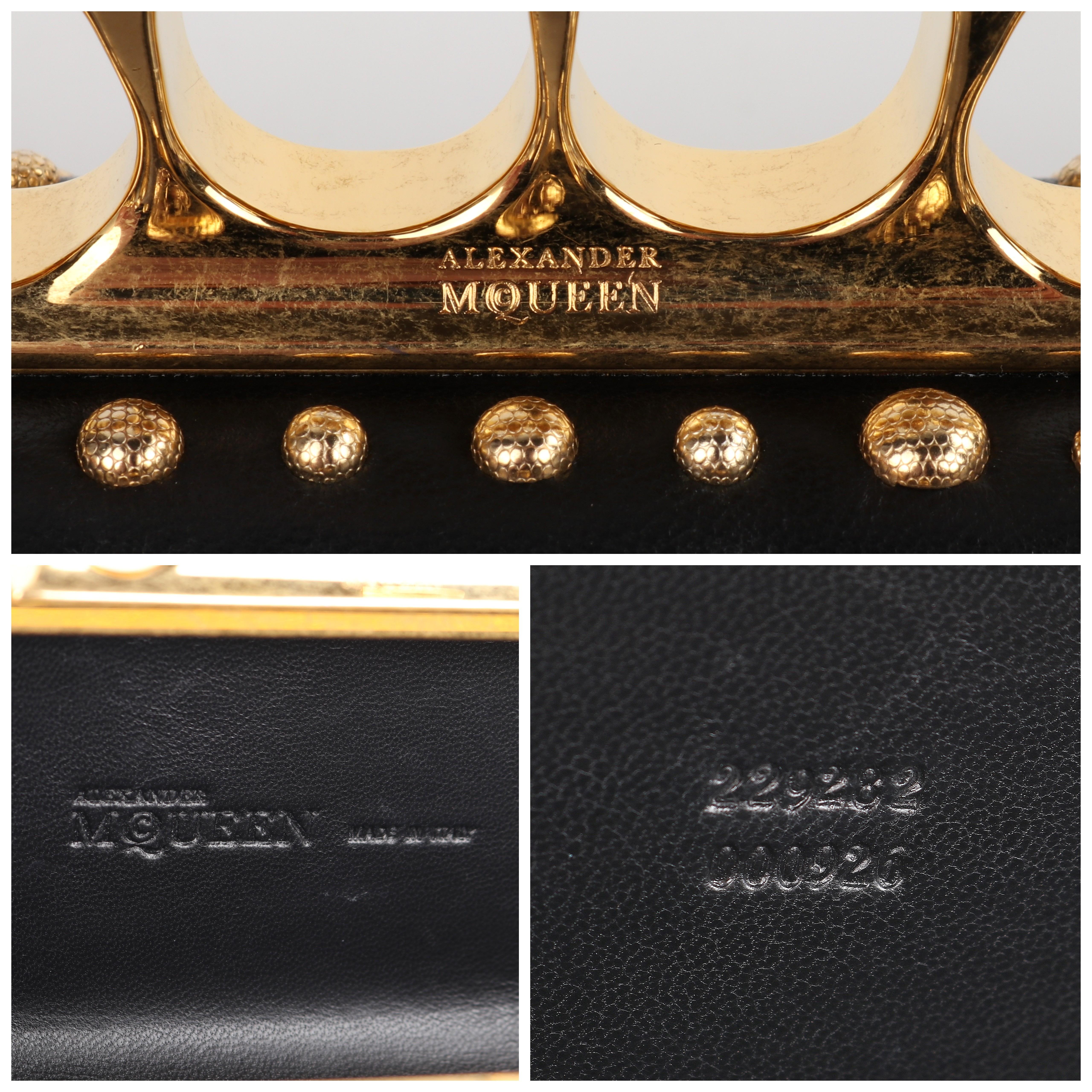 ALEXANDER MCQUEEN A/W 2010 Gold Studded Leather Four-Ring Skull Knuckle Clutch  For Sale 4
