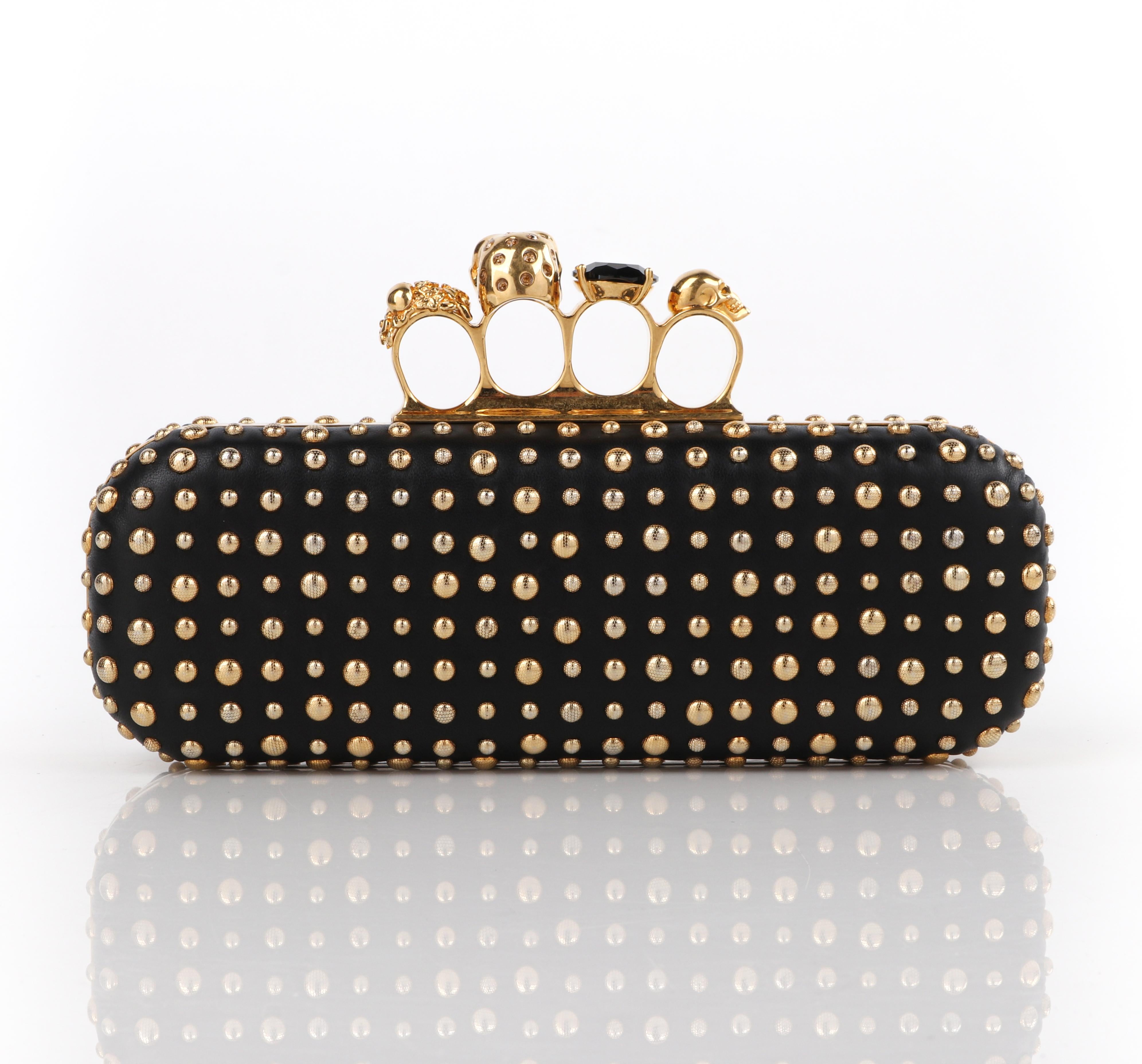 ALEXANDER MCQUEEN A/W 2010 Gold Studded Leather Four-Ring Skull Knuckle Clutch  In Good Condition For Sale In Thiensville, WI