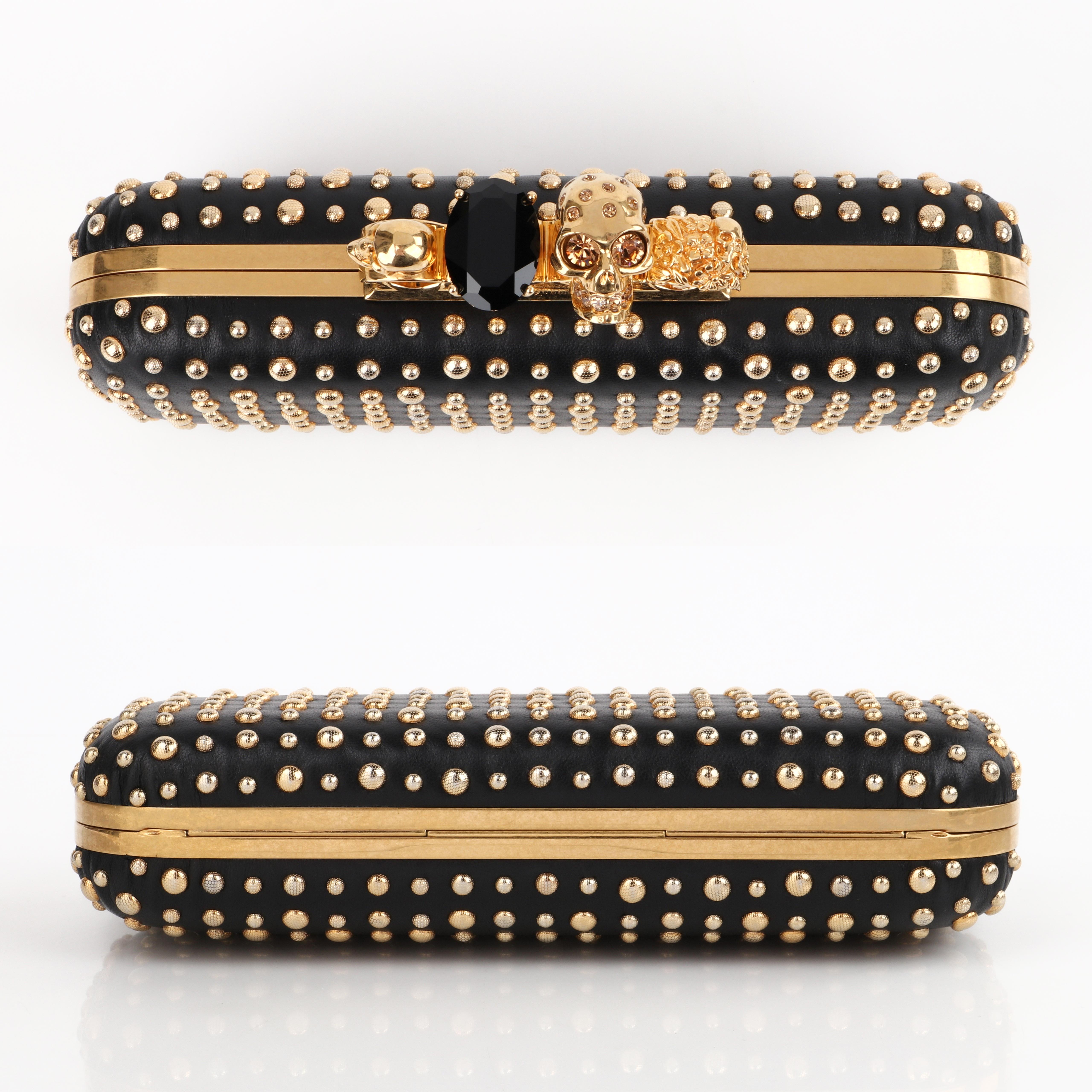 Women's ALEXANDER MCQUEEN A/W 2010 Gold Studded Leather Four-Ring Skull Knuckle Clutch  For Sale