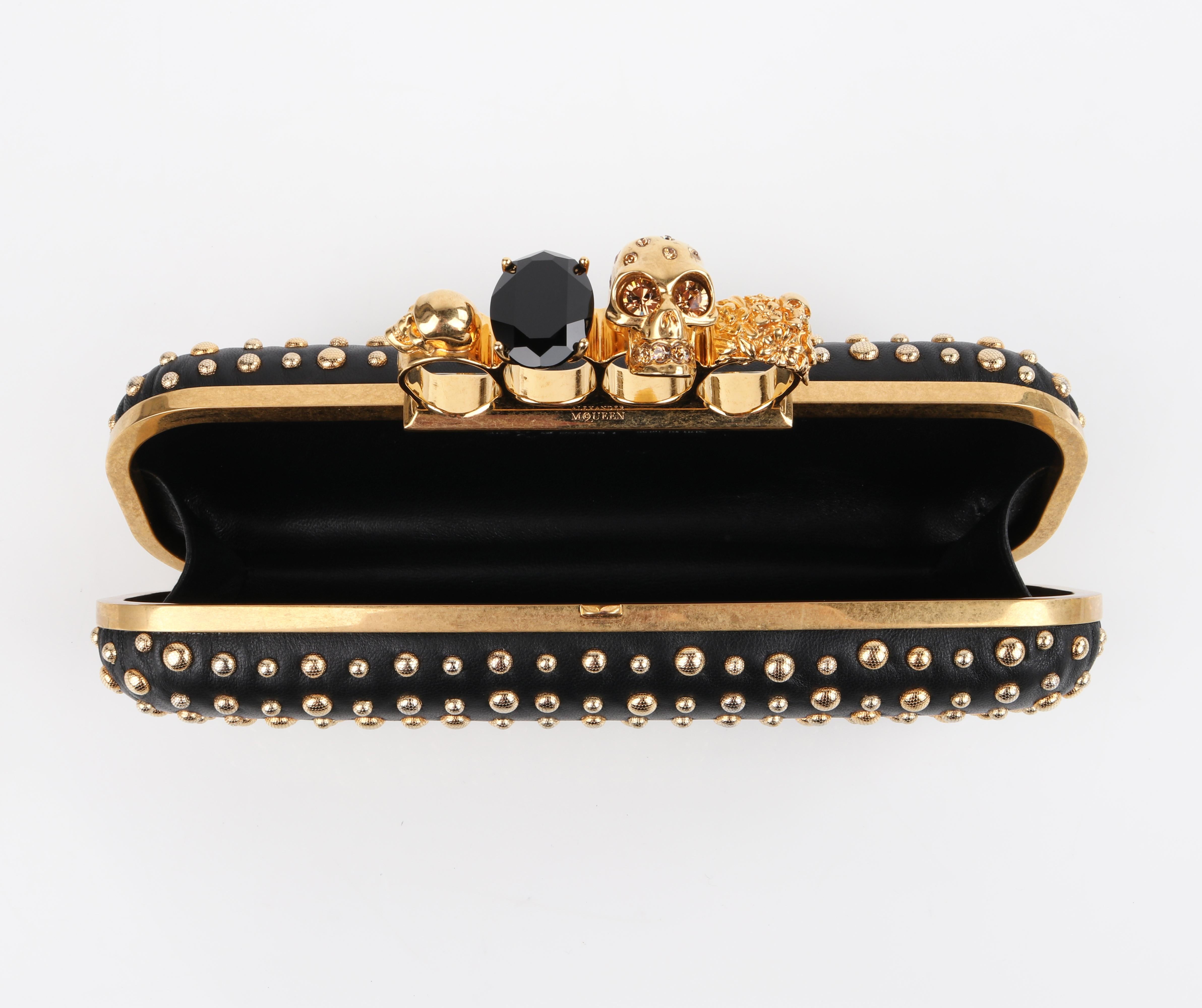 ALEXANDER MCQUEEN A/W 2010 Gold Studded Leather Four-Ring Skull Knuckle Clutch  For Sale 1