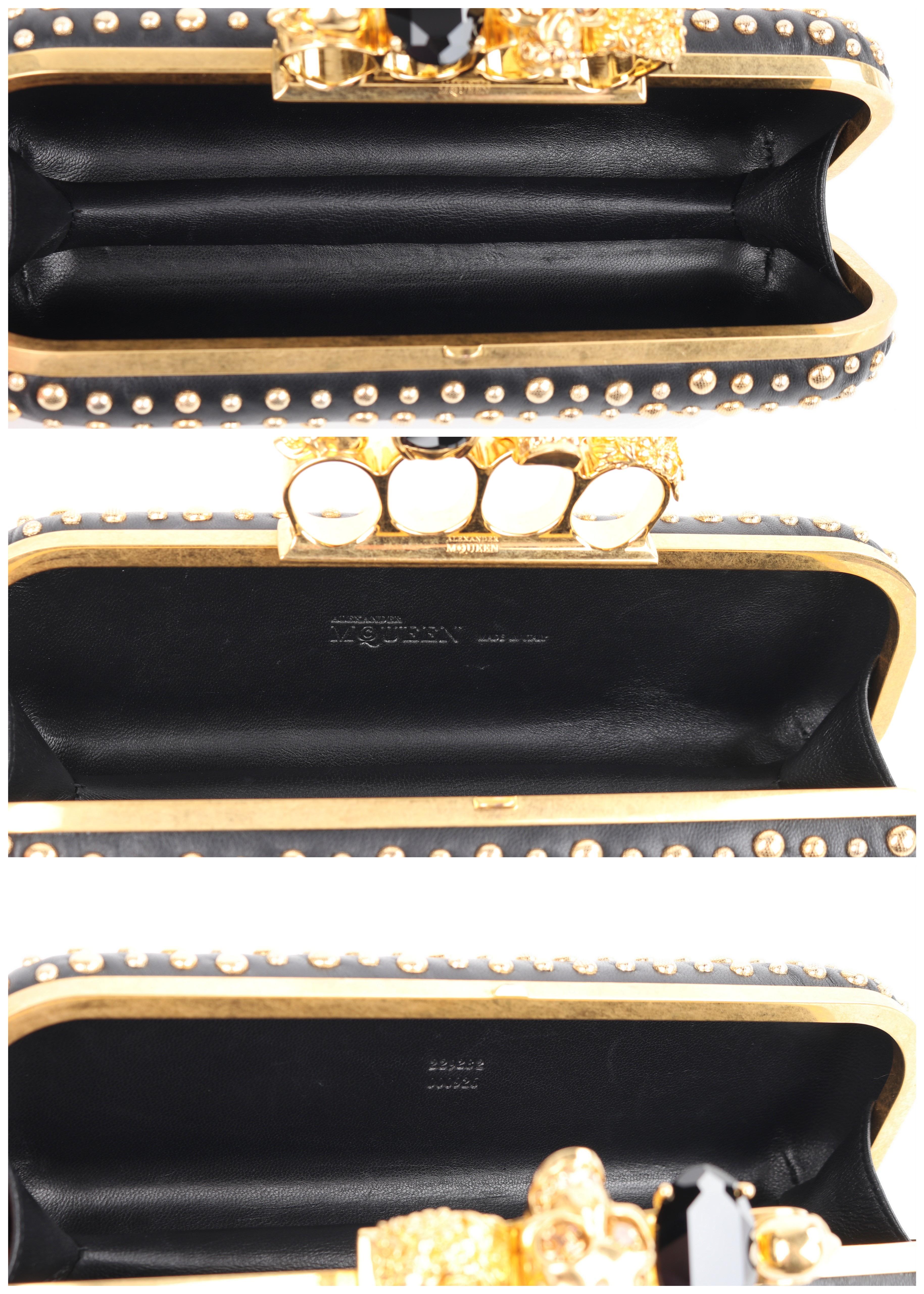 ALEXANDER MCQUEEN A/W 2010 Gold Studded Leather Four-Ring Skull Knuckle Clutch  For Sale 2