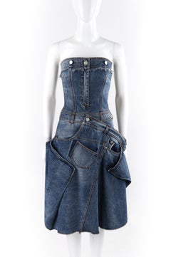 ALEXANDER McQUEEN A/W 2010 Patchwork Deconstructed Denim Jeans Strapless Dress