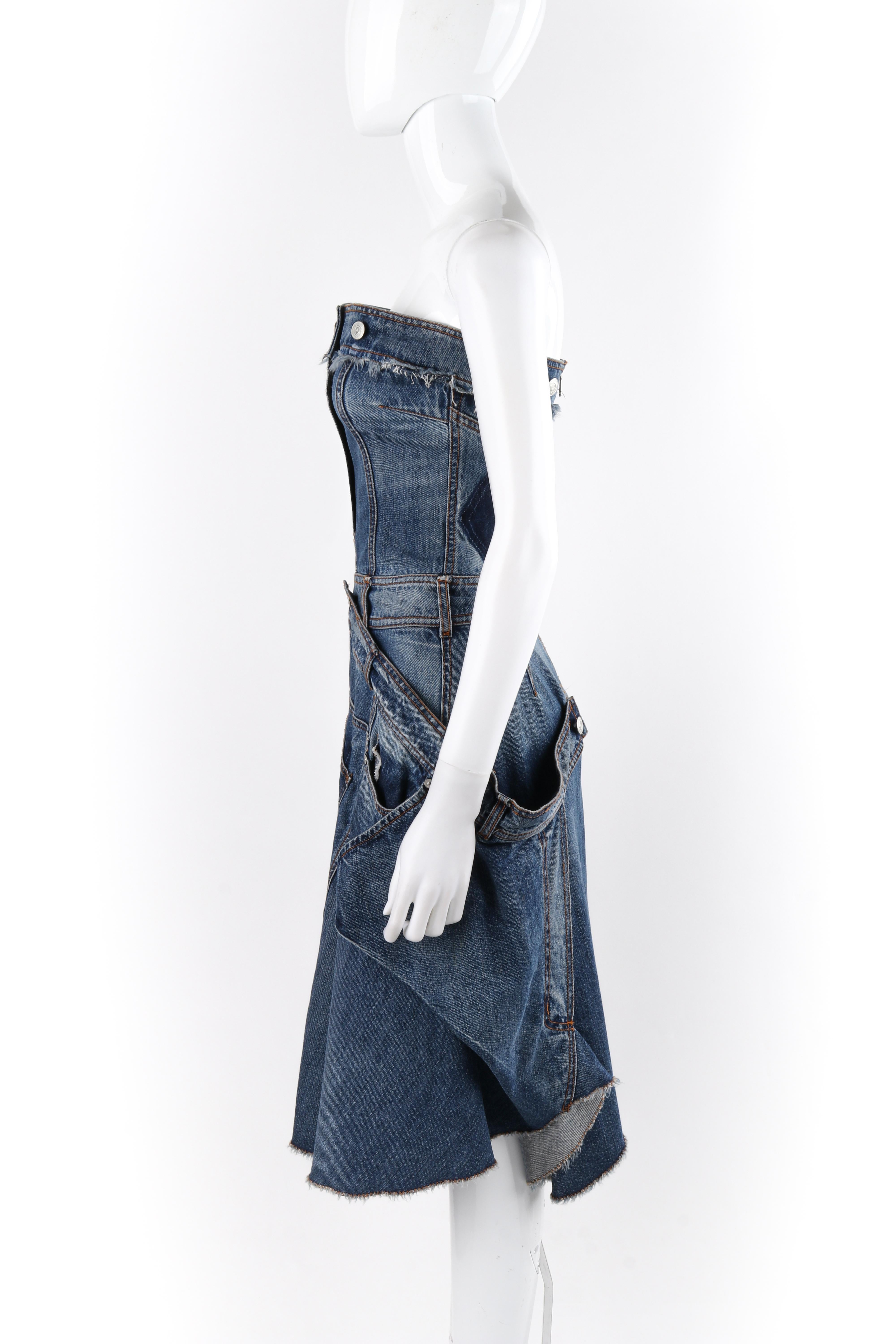 Purple ALEXANDER McQUEEN A/W 2010 Patchwork Deconstructed Denim Jeans Strapless Dress For Sale