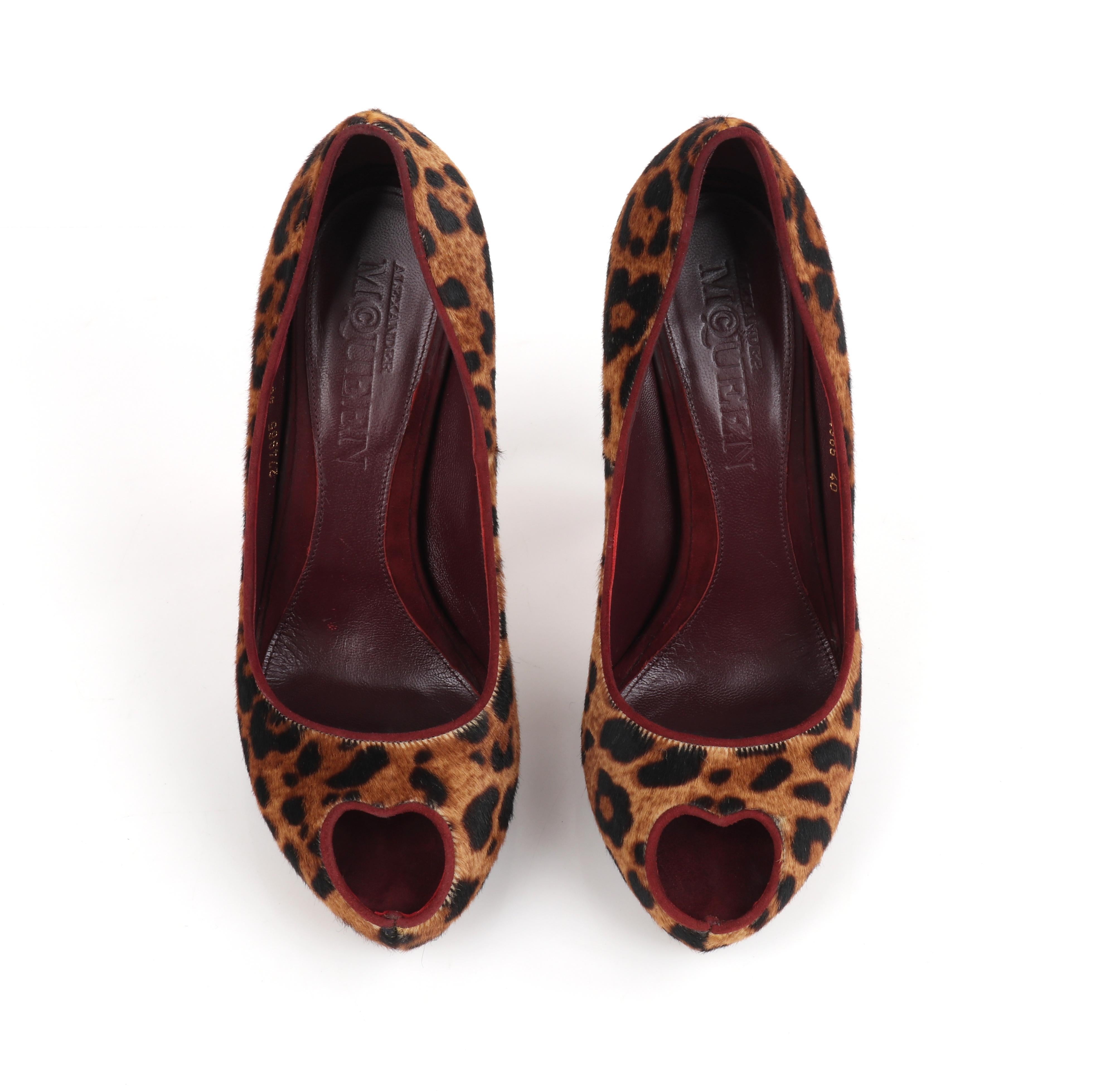 ALEXANDER McQUEEN A/W 2011 Leopard Pony Hair Heart Peep Toe Platform Pumps Shoes For Sale 4