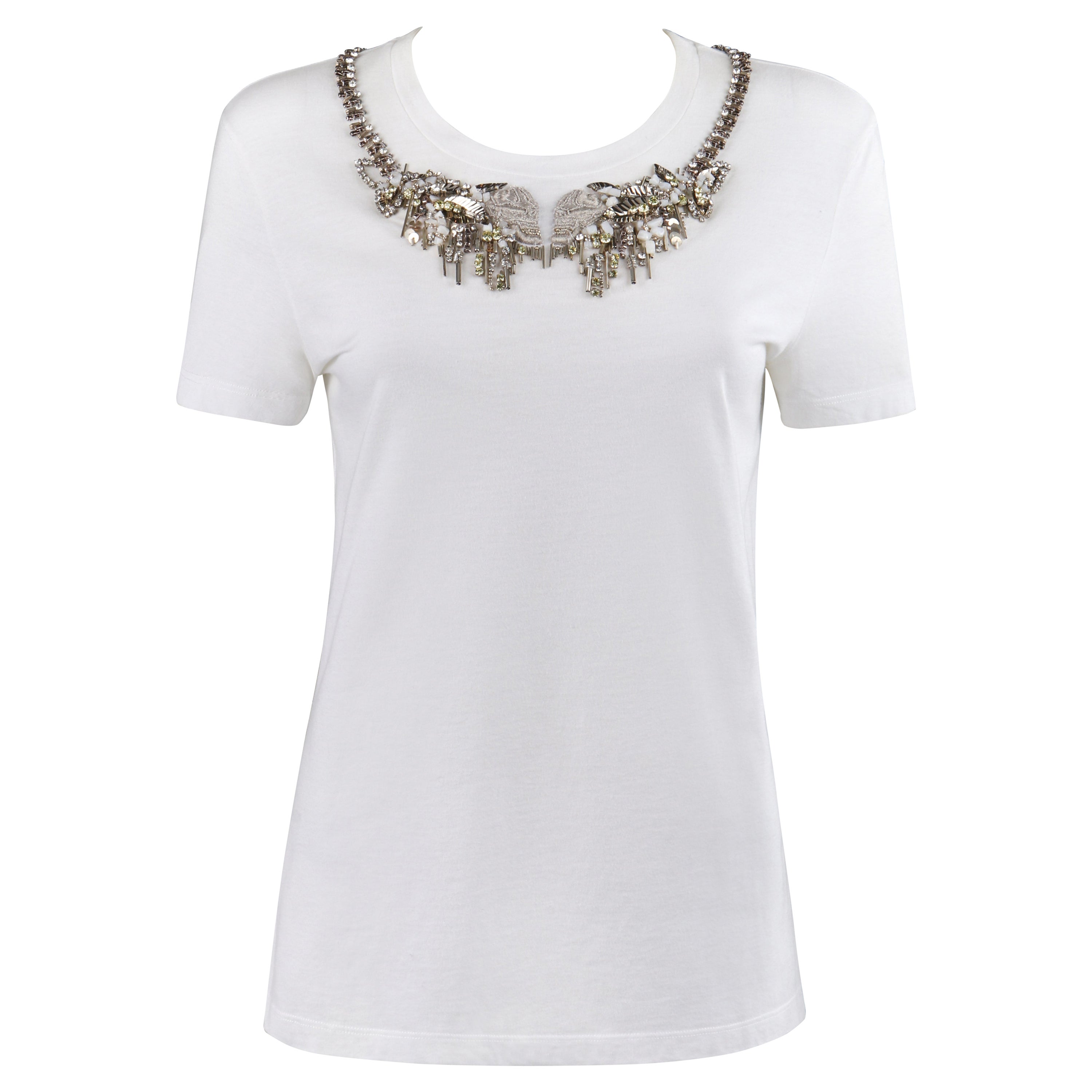 Maglietta a maniche corte Alexander McQueen A/I 2013 con teschio ricamato e perline, Alexander White