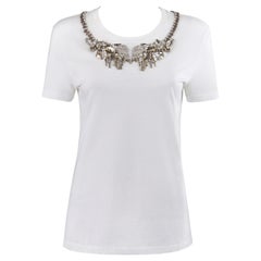 ALEXANDER McQUEEN A/W 2013 Weißes Kurzarm-T-Shirt mit Totenkopfstickerei und Perlen