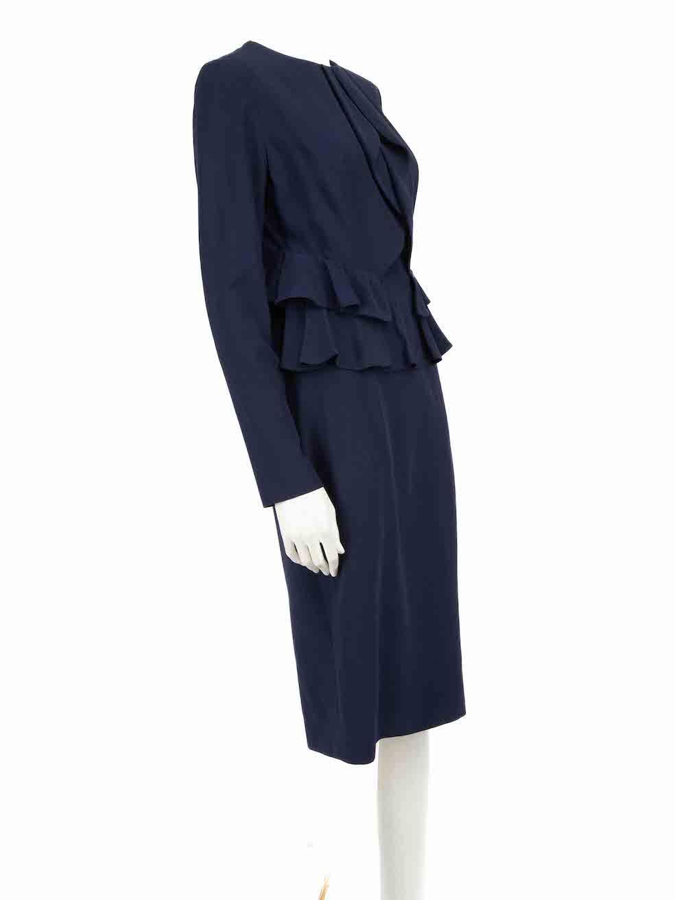 CONDITION is Very good. Minimal wear to dress is evident. Minimal wear to the bust with a small pluck to the weave on this used Alexander McQueen designer resale item.
 
 
 
 Details
 
 
 A/W14
 
 Navy
 
 Synthetic
 
 Dress
 
 Long sleeves
 
 Midi
