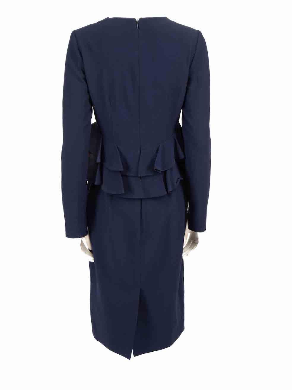 Alexander McQueen A/W14 Navy Ruffled Midi Dress Size M In Excellent Condition For Sale In London, GB