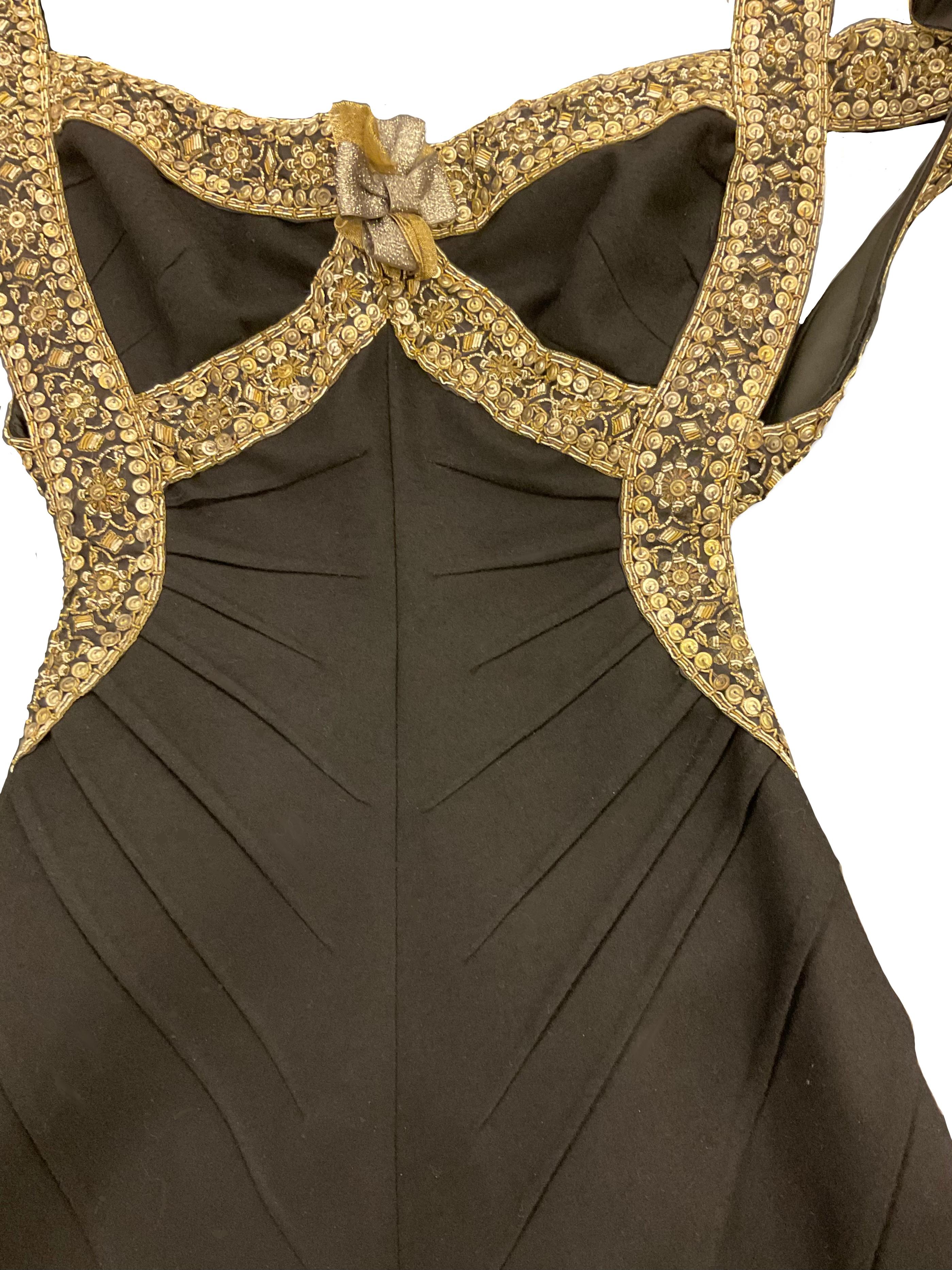 ALEXANDER McQUEEN Black dress with slip neckline, wool with embroidery  For Sale 6