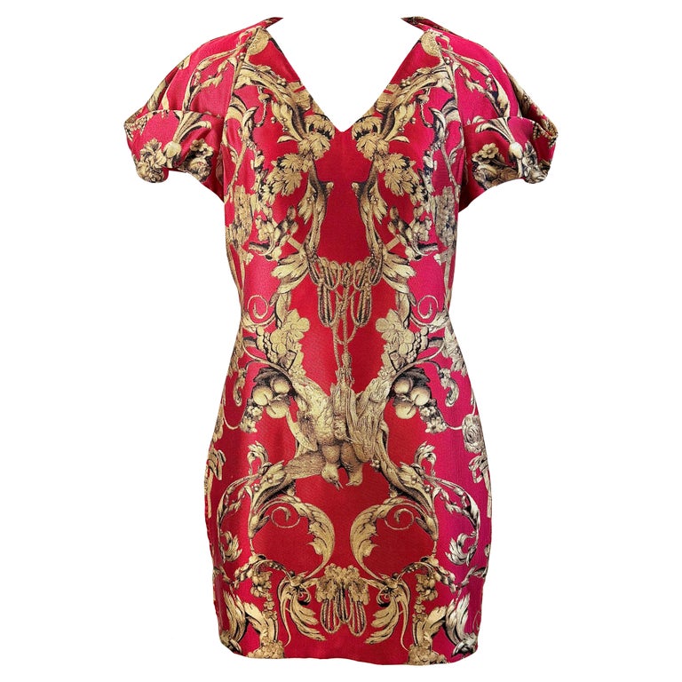 alexander mcqueen red and gold dress 2010 Alexander McQueen Final Runway Collection Red Satin Metallic Bullion Dress