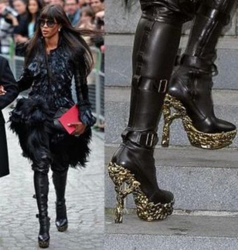Alexander McQueen 'Angels & Demons' F/W 2010  Black Leather Thigh-High Boots 37 1