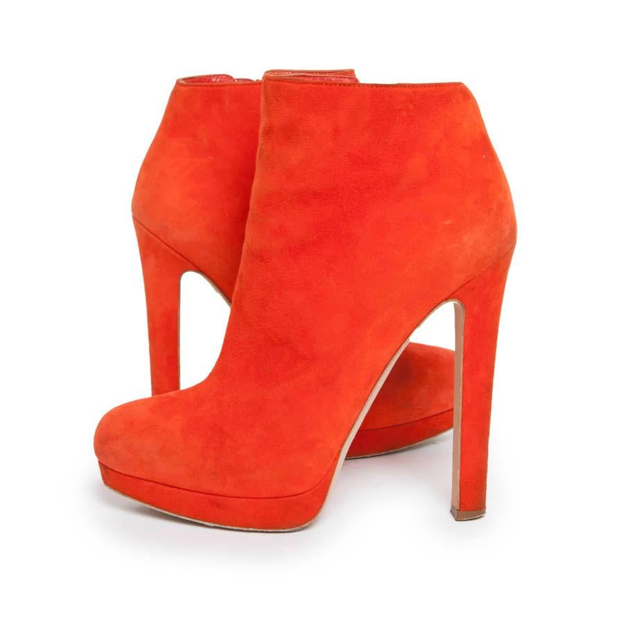 ALEXANDER McQUEEN Ankle Boots in Orange Velvet Calfskin Size 37FR For ...