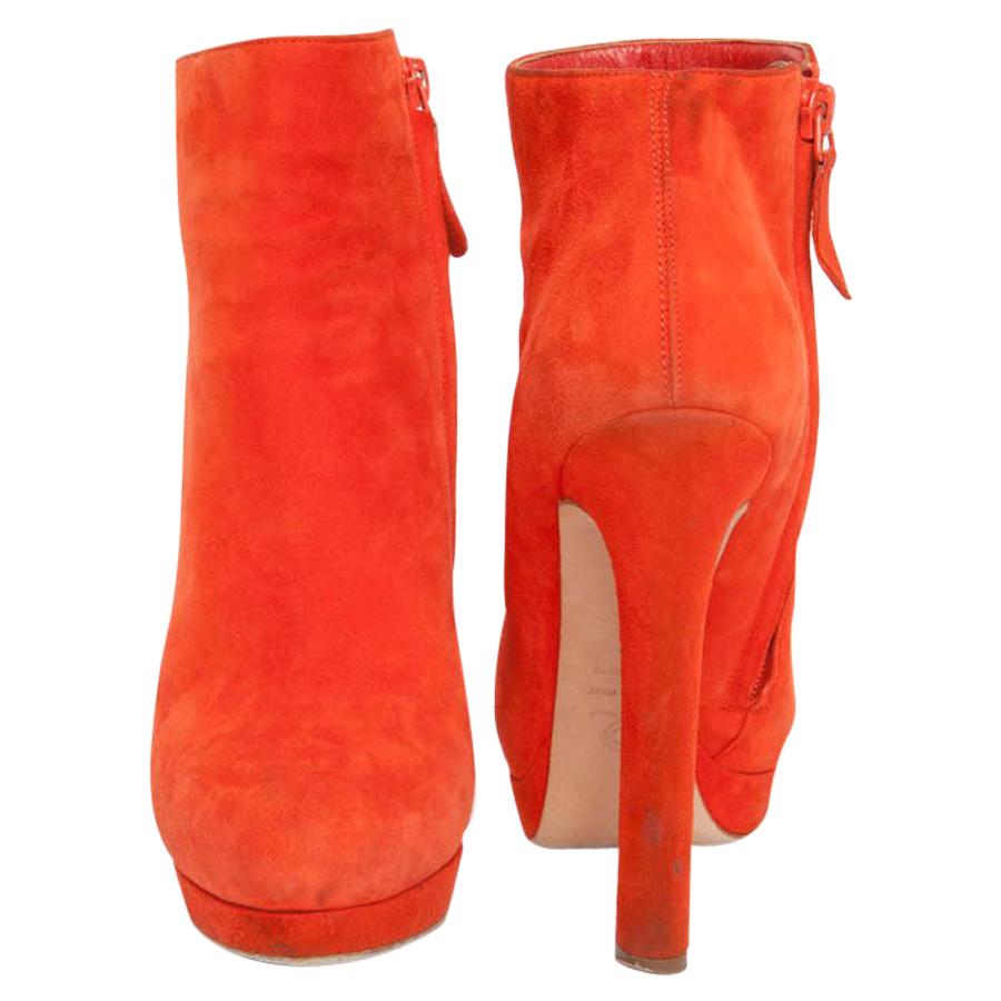 ALEXANDER McQUEEN Ankle Boots in Orange Velvet Calfskin Size 37FR