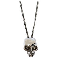 Alexander McQueen Antique Silver Tone Divided Skull Pendant Necklace