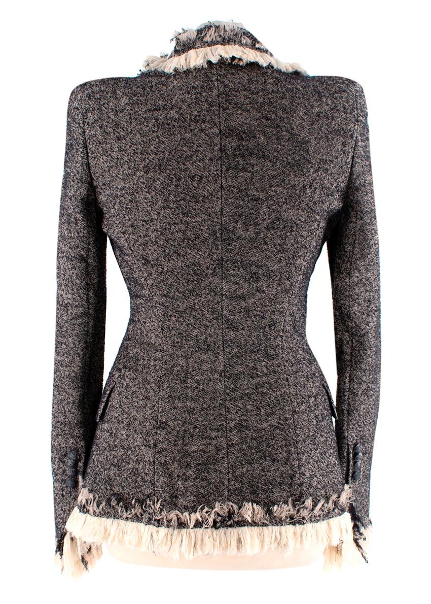 Alexander McQueen Archive Fischgrätenmuster Tweed Blazer mit Rüschen (Schwarz) im Angebot
