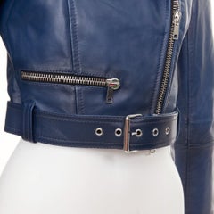 ALEXANDER MCQUEEN Asymmetric blue leather belted cropped biker outerwear IT40 S