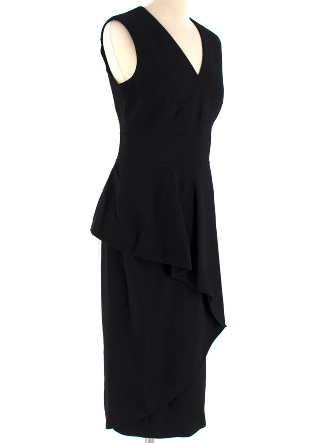 Alexander Mcqueen Asymmetric Peplum Crepe Dress

- V neck, black and long dress 
- Zip fastening at the back 
- Mid-weight
- Slim fit without sleeves 
- Curvy figure shape on the front 
- Black silk lining inside 

Please note, these items are