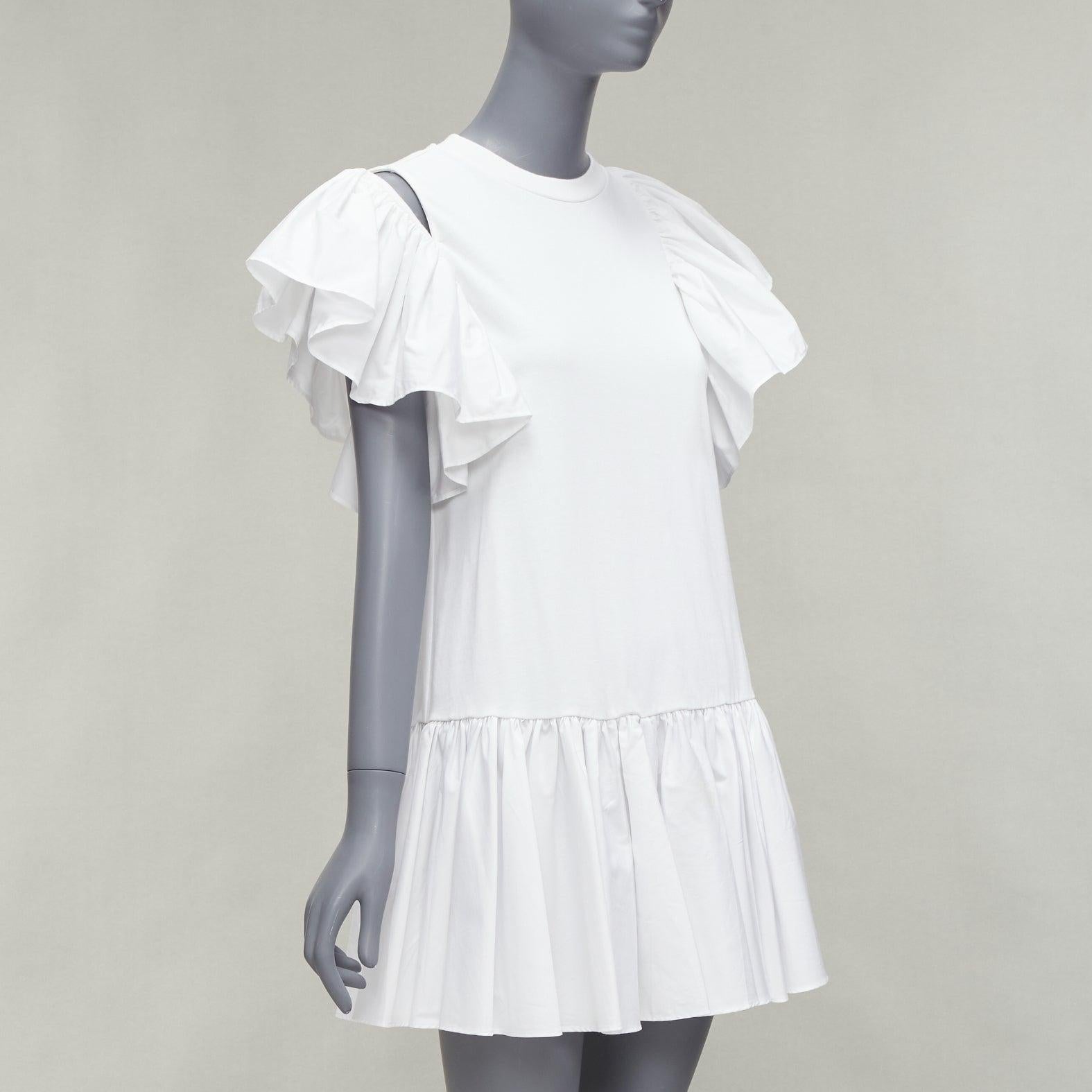 ALEXANDER MCQUEEN asymmetric ruffle sleeve drop waist flared dress IT36 XXS In Good Condition For Sale In Hong Kong, NT