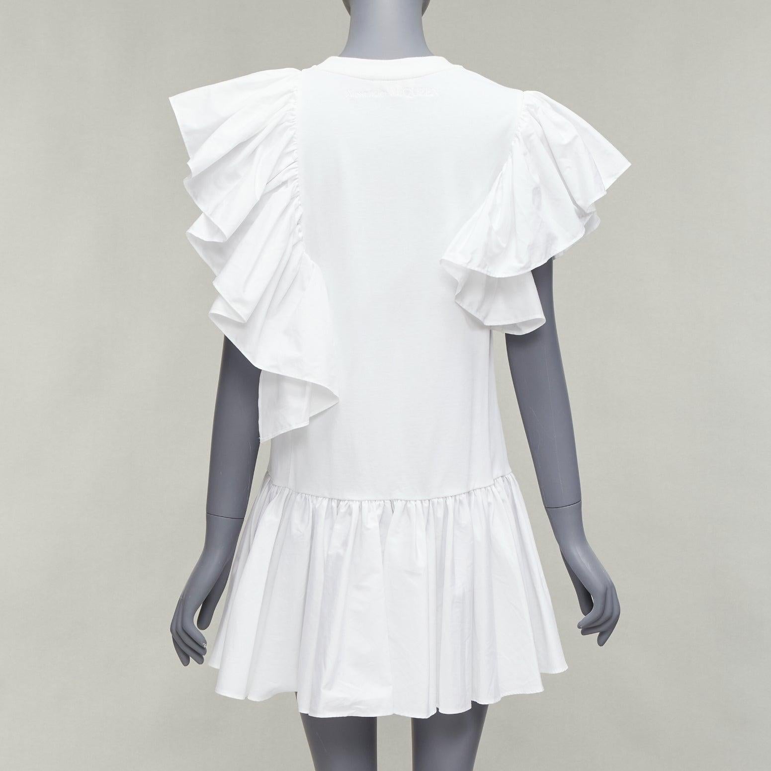 ALEXANDER MCQUEEN asymmetric ruffle sleeve drop waist flared dress IT36 XXS For Sale 1