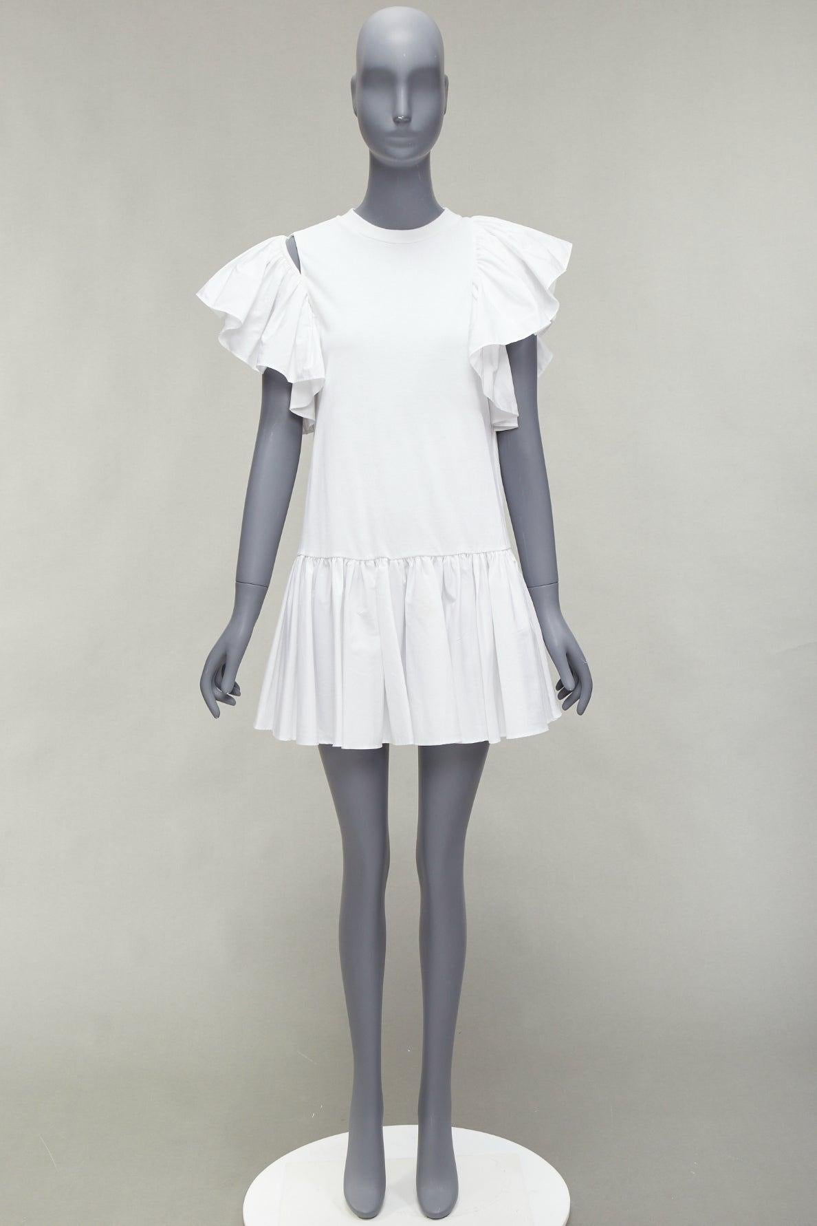 ALEXANDER MCQUEEN asymmetric ruffle sleeve drop waist flared dress IT36 XXS For Sale 5