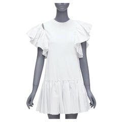 ALEXANDER MCQUEEN asymmetric ruffle sleeve drop waist flared dress IT36 XXS