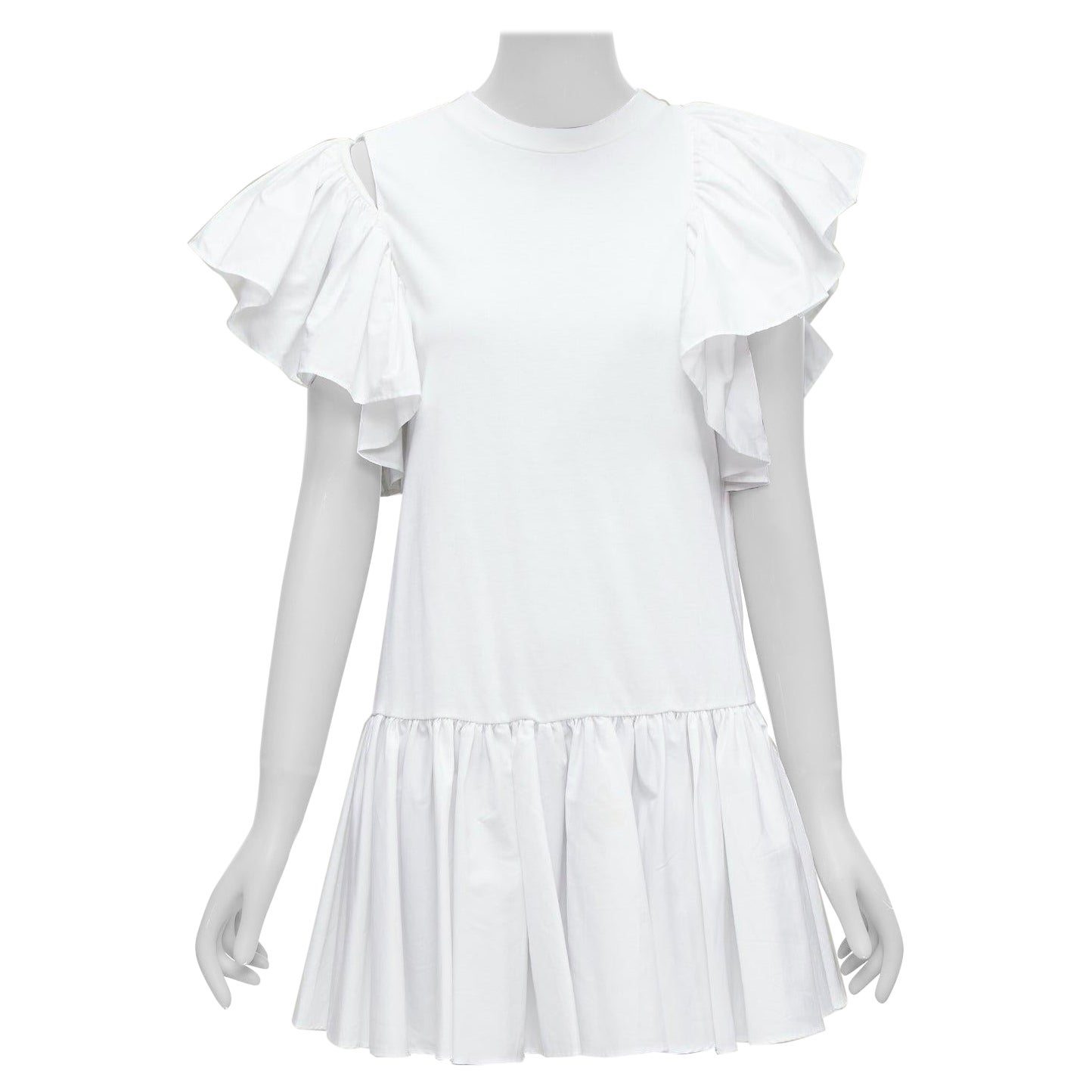 ALEXANDER MCQUEEN asymmetric ruffle sleeve drop waist flared dress IT36 XXS