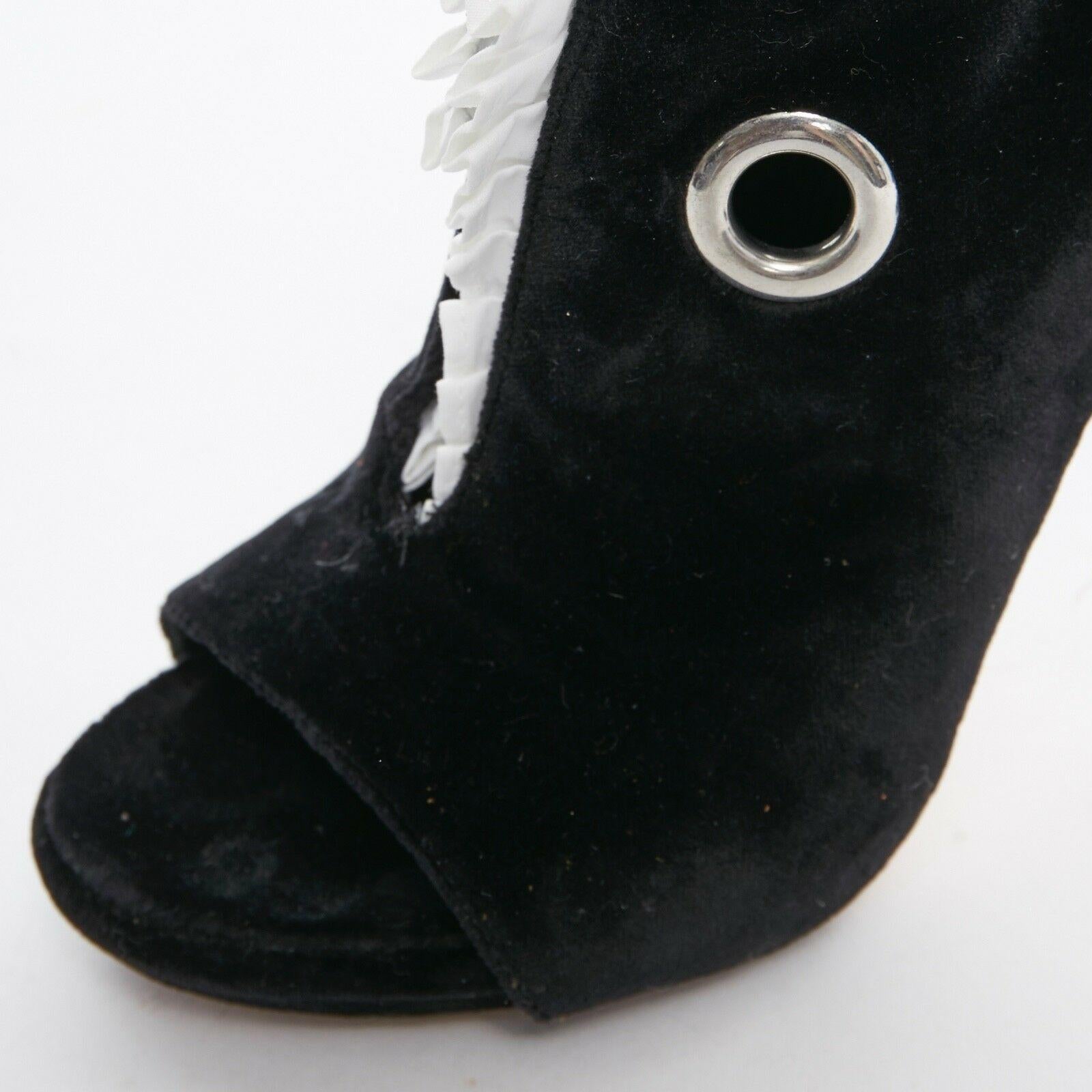 ALEXANDER MCQUEEN AW14 white pleat trim satin bow black velvet ankle boots EU37 3